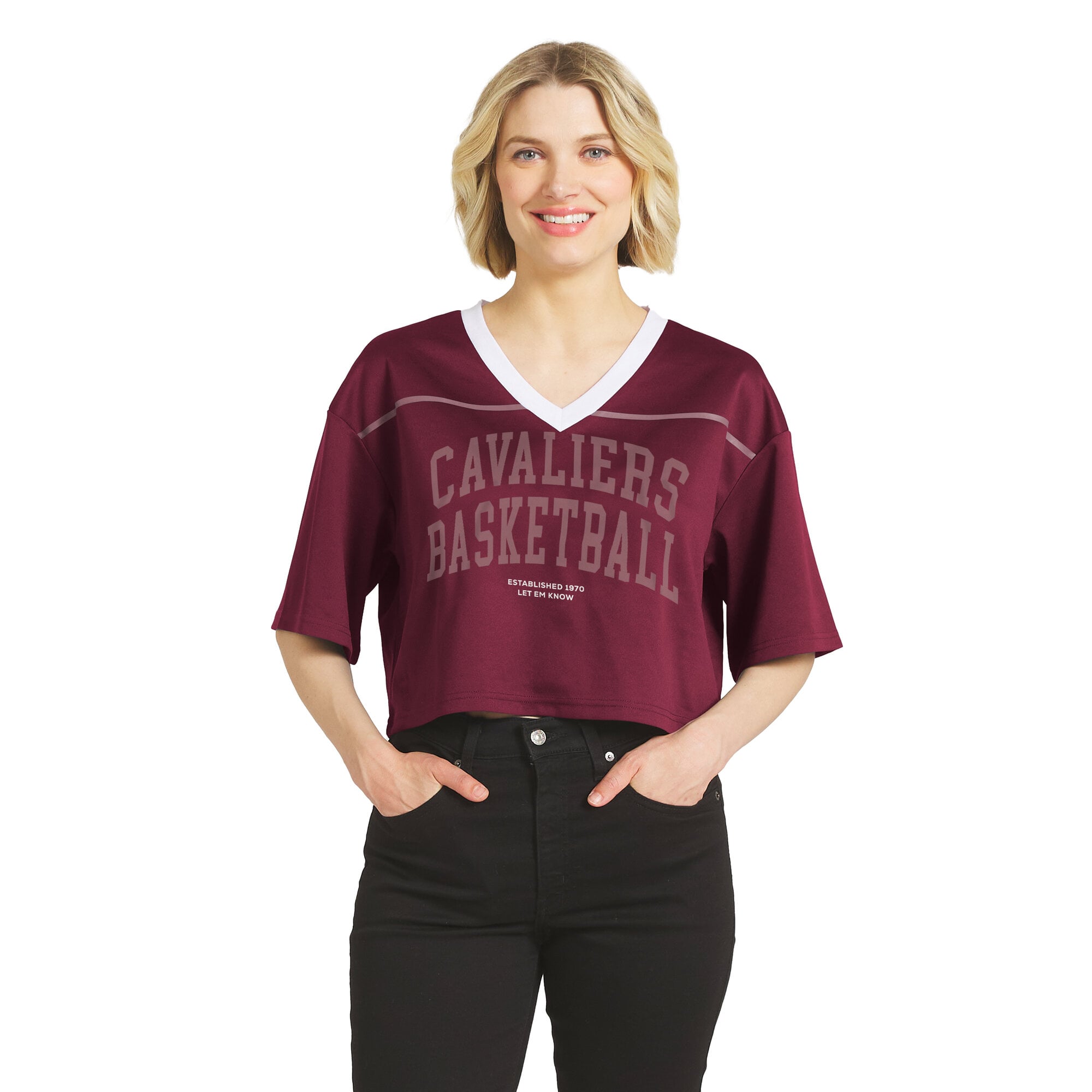 Women's WEAR by Erin Andrews  Wine Cleveland Cavaliers Cropped Jersey V-Neck T-Shirt