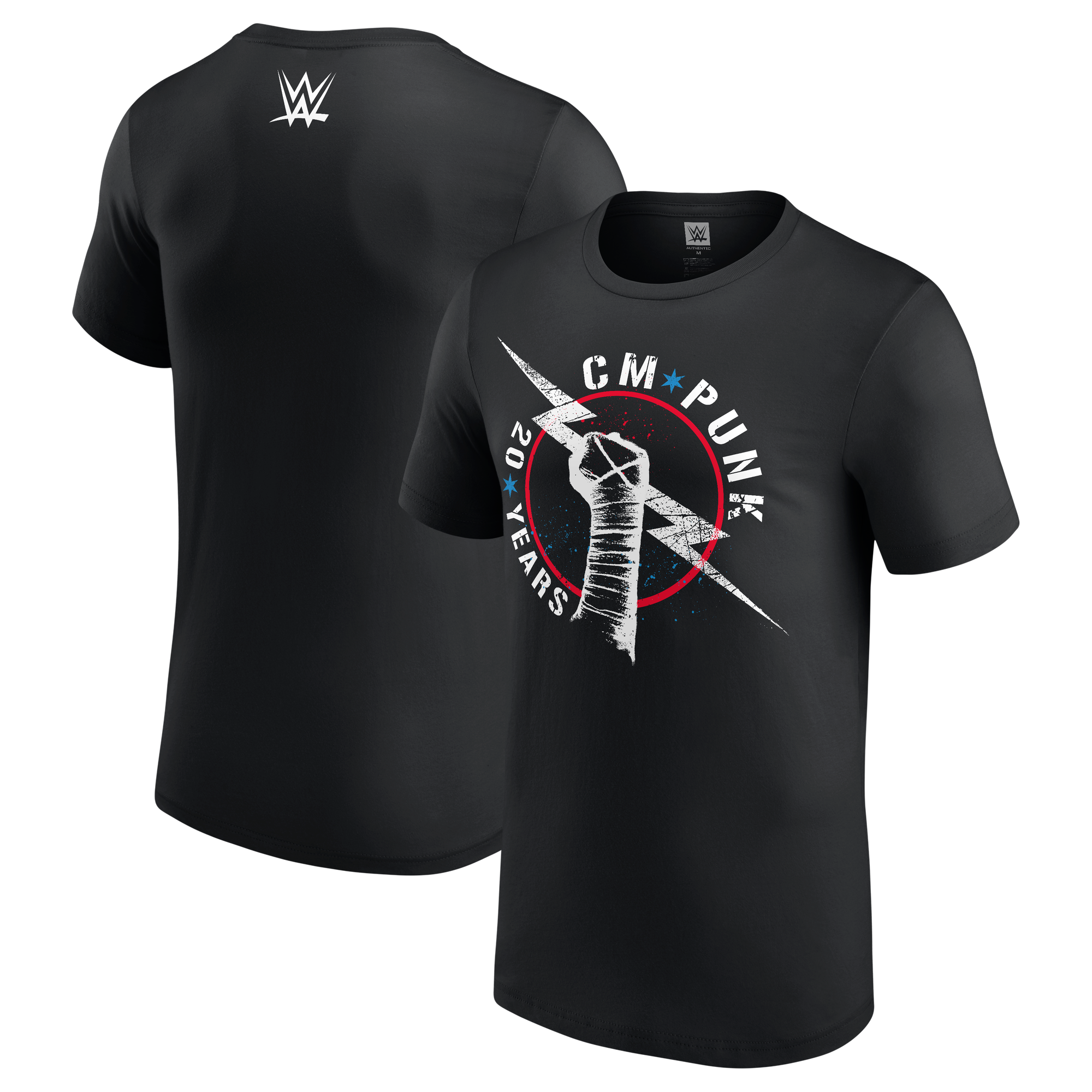 Men's Black CM Punk 20 Years Lightning T-Shirt