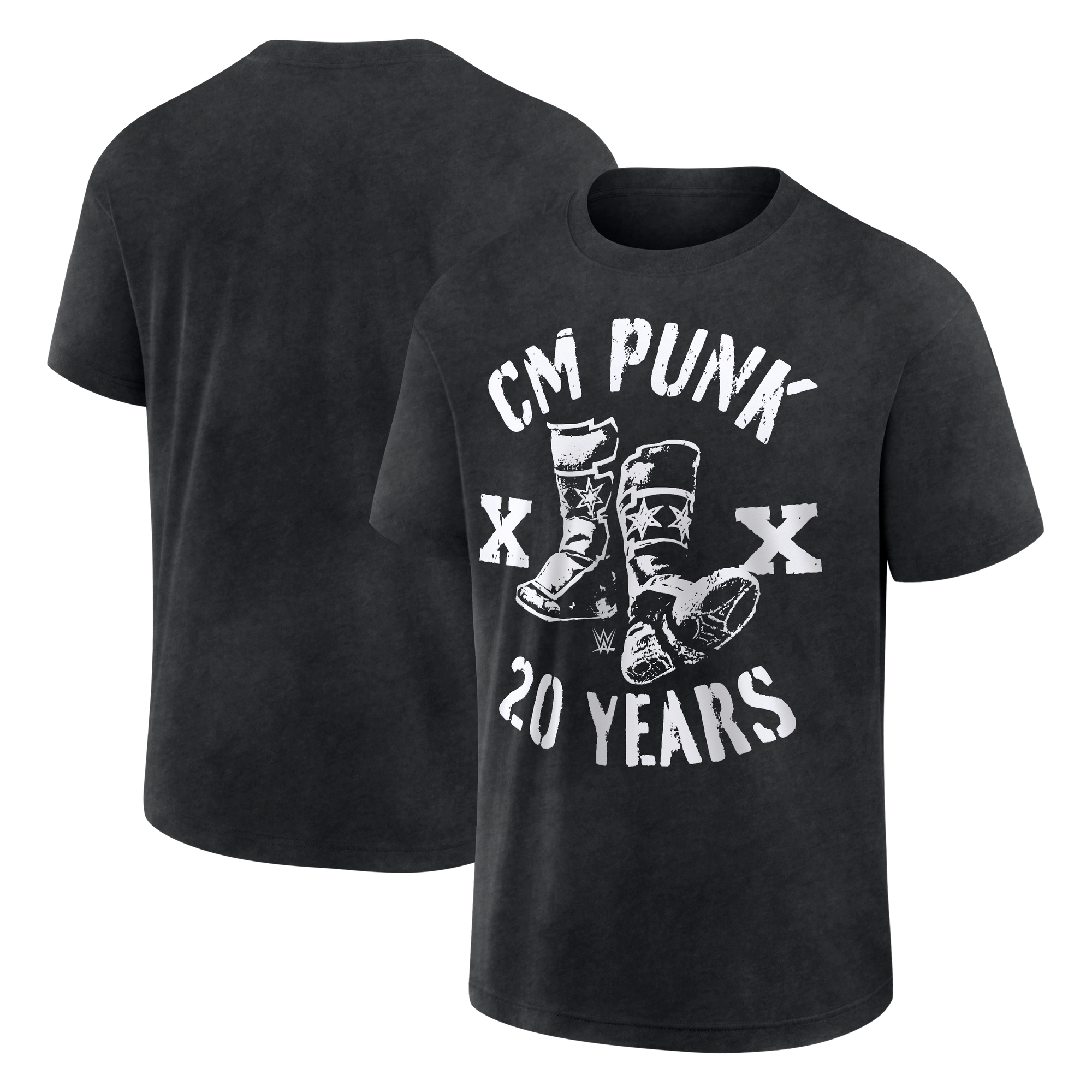 Men's Black CM Punk 20 Years Boots Boxy T-Shirt