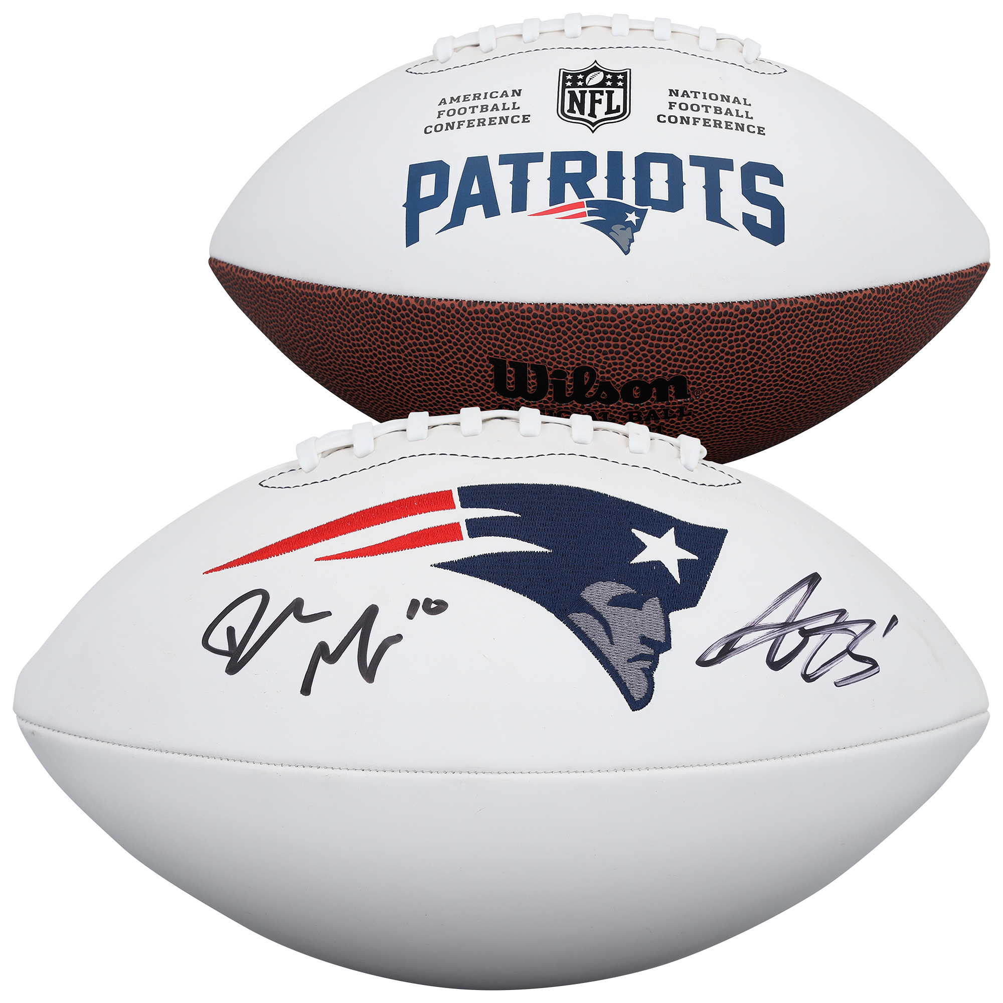 A.J. Brown & Drake Maye New England Patriots Autographed Wilson White Panel Football