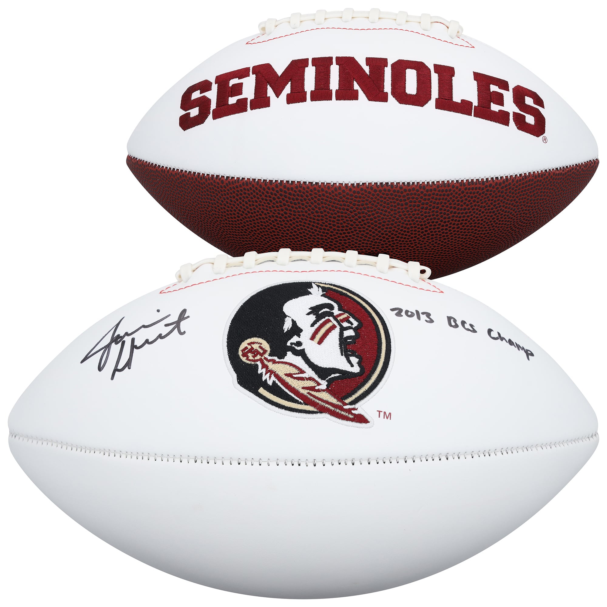 Jameis Winston Florida State Seminoles Autographed Rawlings White Panel Football with "2013 BCS Champ" Inscription