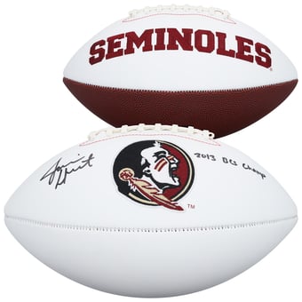 "Jameis Winston Florida State Seminoles Autographed Rawlings White Panel Football with ""2013 BCS Champ"" Inscription"