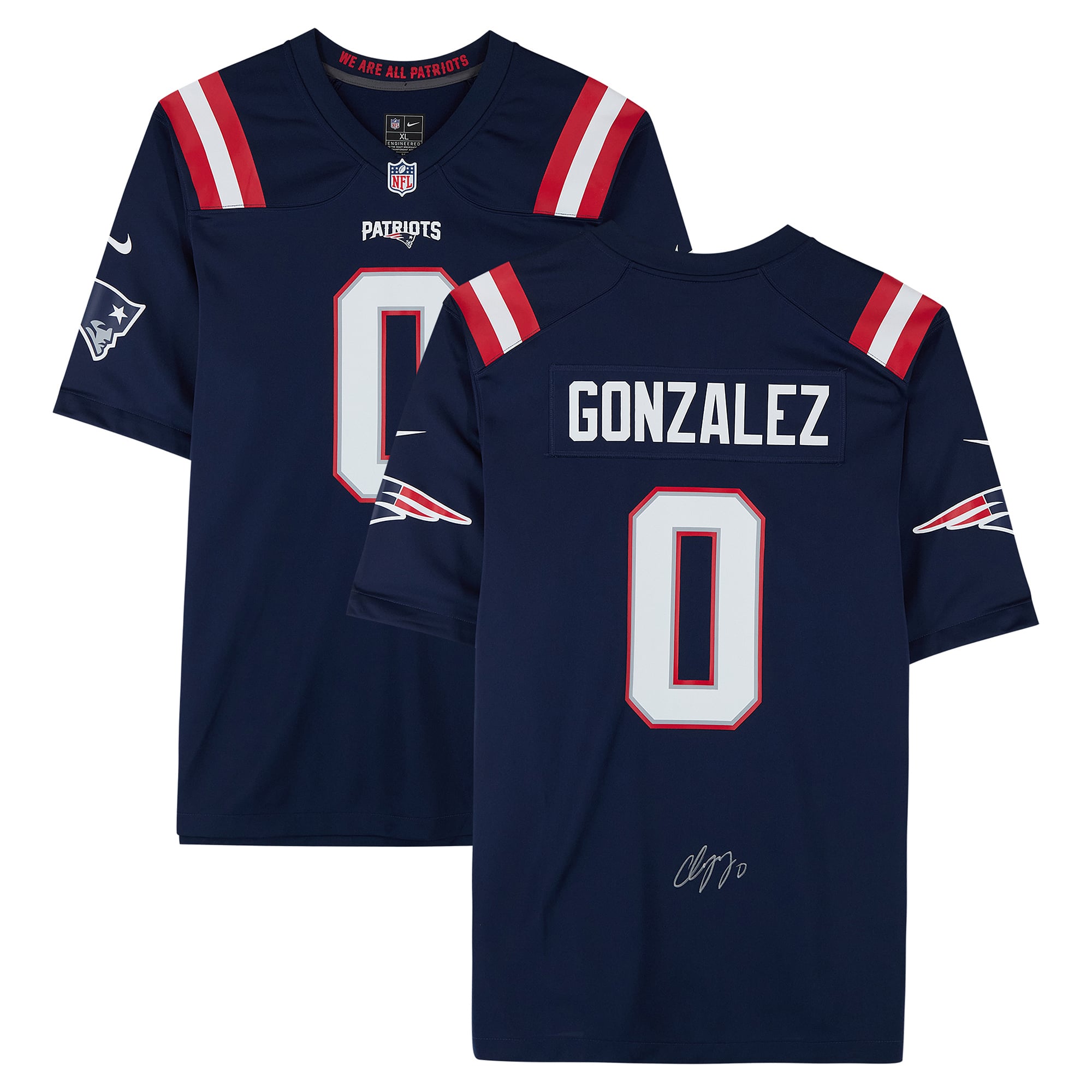 Christian Gonzalez New England Patriots Autographed Navy Nike Game Jersey