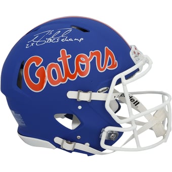 Tim Tebow Florida Gators Autographed Riddell Blue Matte Speed Authentic Helmet with "2x BCS Champ" Inscription