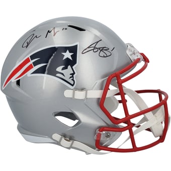 A.J. Brown & Drake Maye New England Patriots Autographed Riddell Speed Replica Helmet