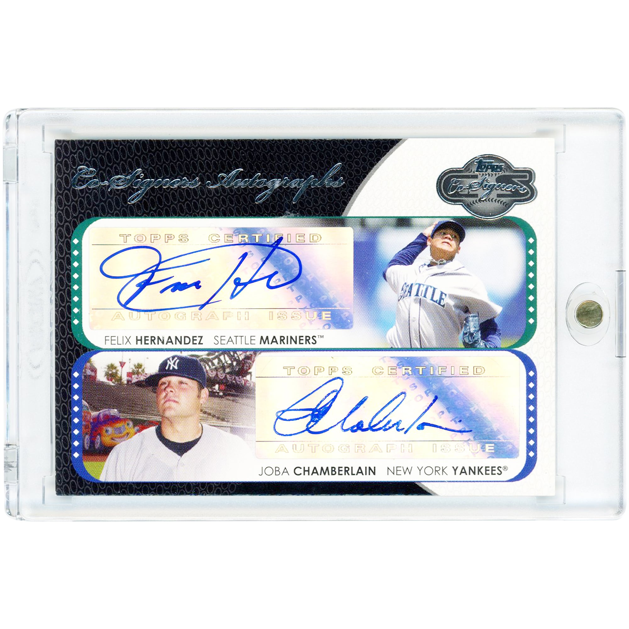 Felix Hernandez & Joba Chamberlain Autographed 2008 Topps Co-Signers Co-Signers Autographs #CS-HC Card. rookie card picture