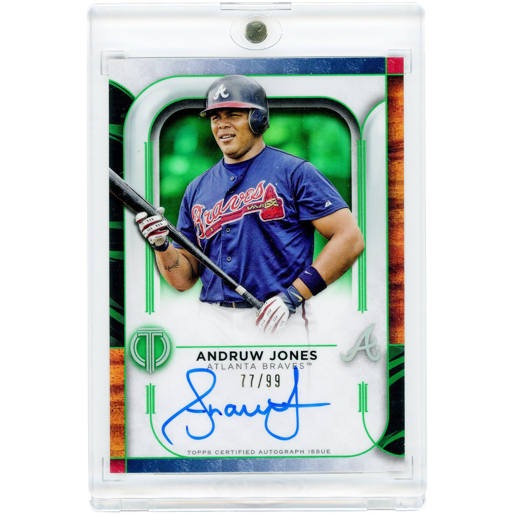 Tarjeta autografiada de Andruw Jones de los Atlanta Braves, Topps Tribute Green 2022 #TA-AJ #77/99