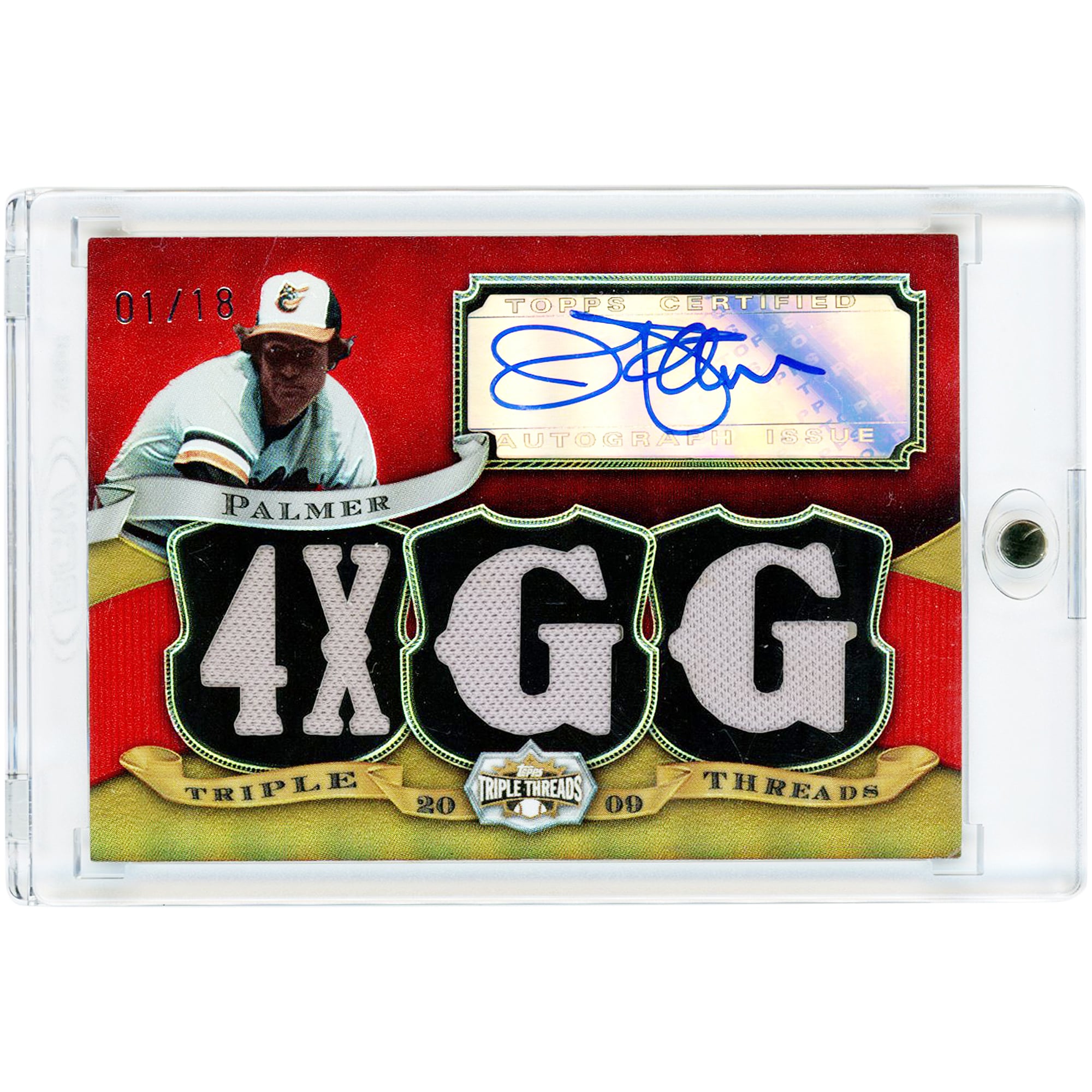 Jim Palmer Baltimore Orioles Autographed 2009 Topps Triple Threads Quad Game Used Jersey Relics #TTAR-89 #1/18 Card