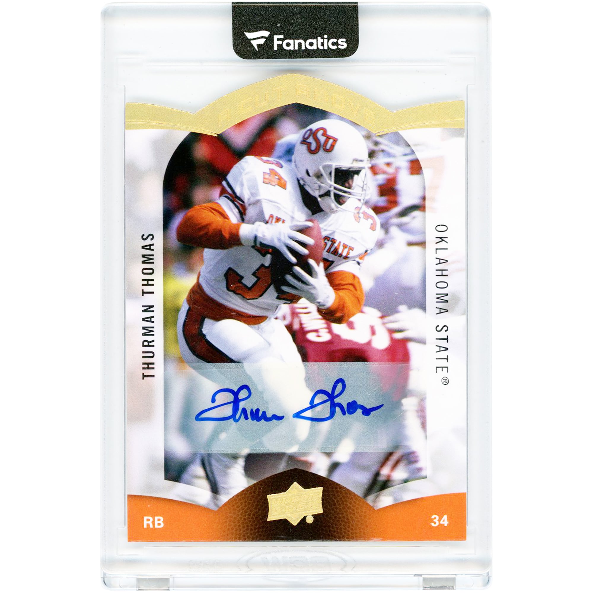 Thurman Thomas Oklahoma State Cowboys Autographed 2015 Upper Deck A Cut Above #ACA-18 Card. rookie card picture