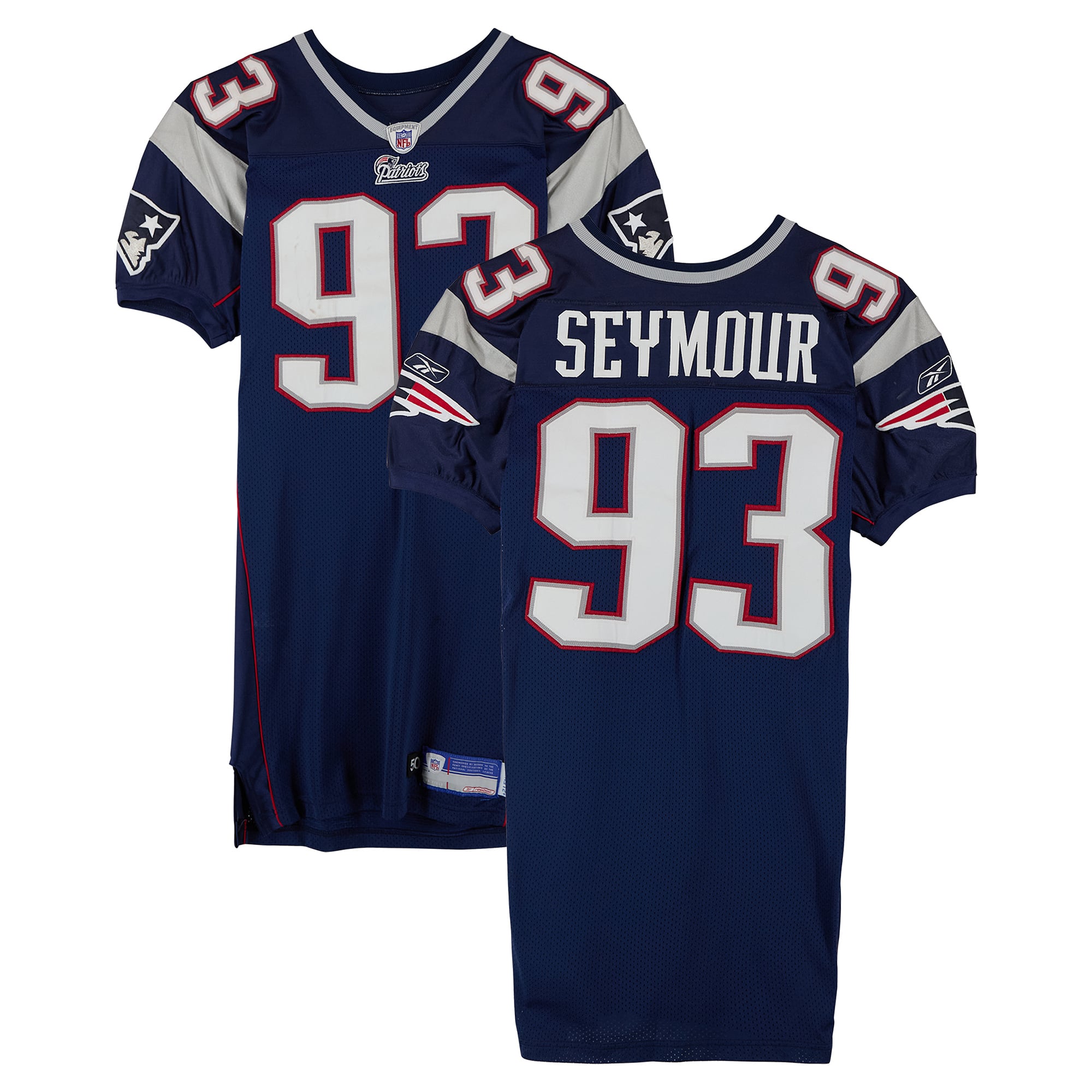 Richard Seymour New England Patriots Player-Issued #93 Navy Jersey from the 2002 NFL Season