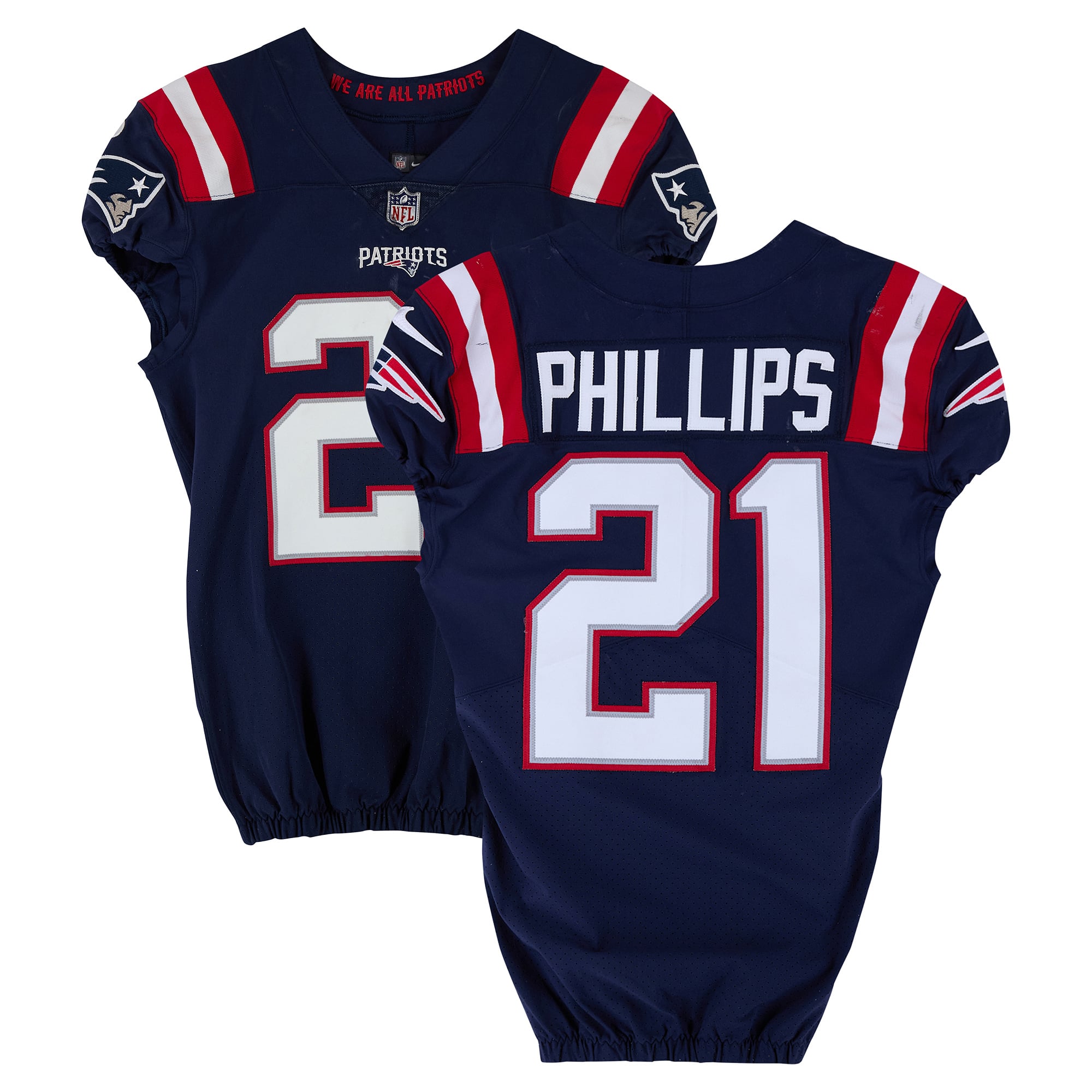 Adrian Phillips New England Patriots Player-Issued #21 Navy Nike Jersey from the 2022 NFL Season