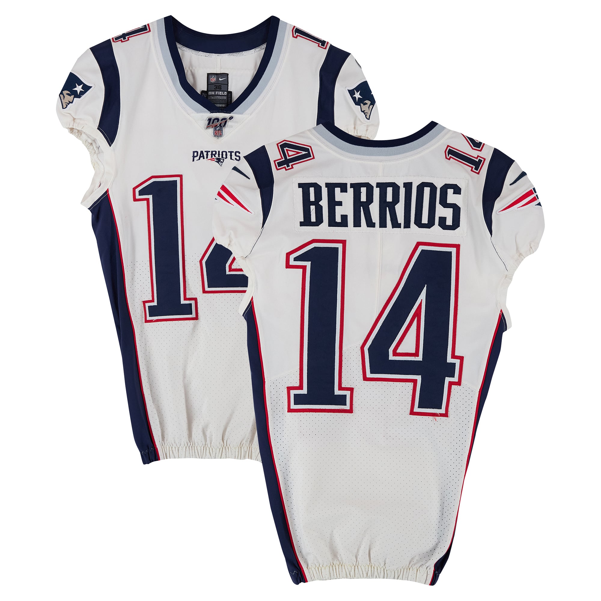 Braxton Berrios New England Patriots Player-Issued #14 White Nike Jersey from the 2019 NFL Season