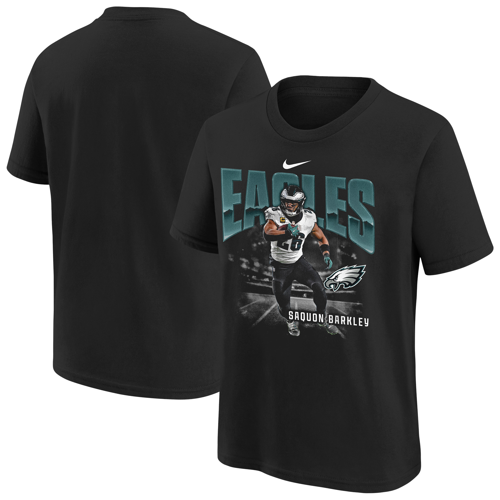 Nike Big Boys' and Girls' Saquon Barkley Black Philadelphia Eagles Oversized Player T-Shirt - Black