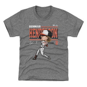 Youth 500 Level Gunnar Henderson Gray Cartoon T-Shirt