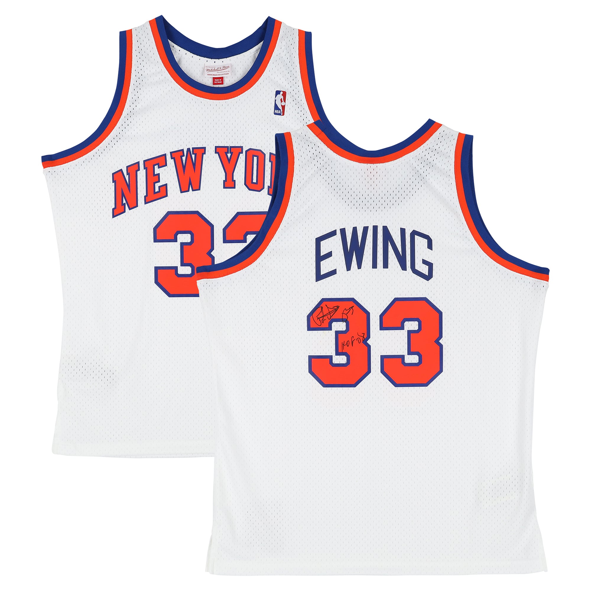Patrick Ewing New York Knicks Autographed White Mitchell & Ness 1985 Swingman Jersey with "HOF 08" Inscription