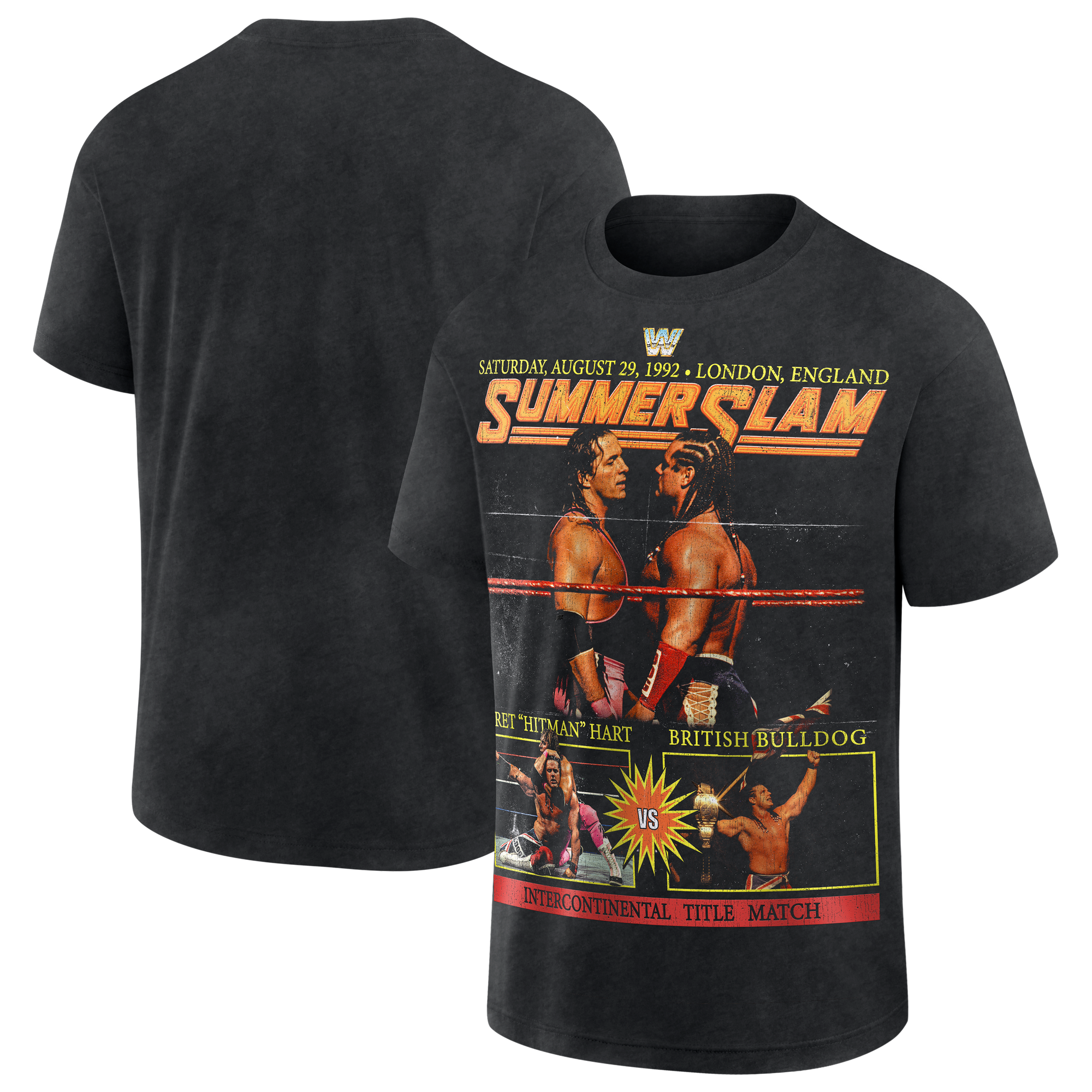 Men's Bret Hart vs. British Bulldog Black WWE SummerSlam 1992 T-Shirt