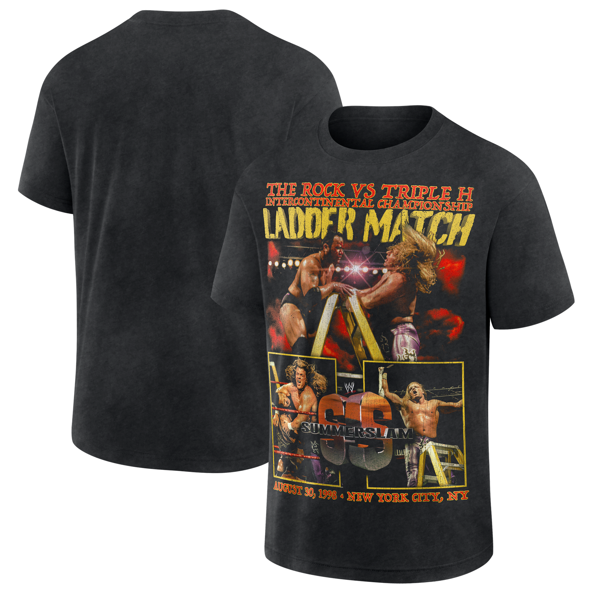 Men's The Rock vs. Triple H Black WWE SummerSlam 1998 T-Shirt