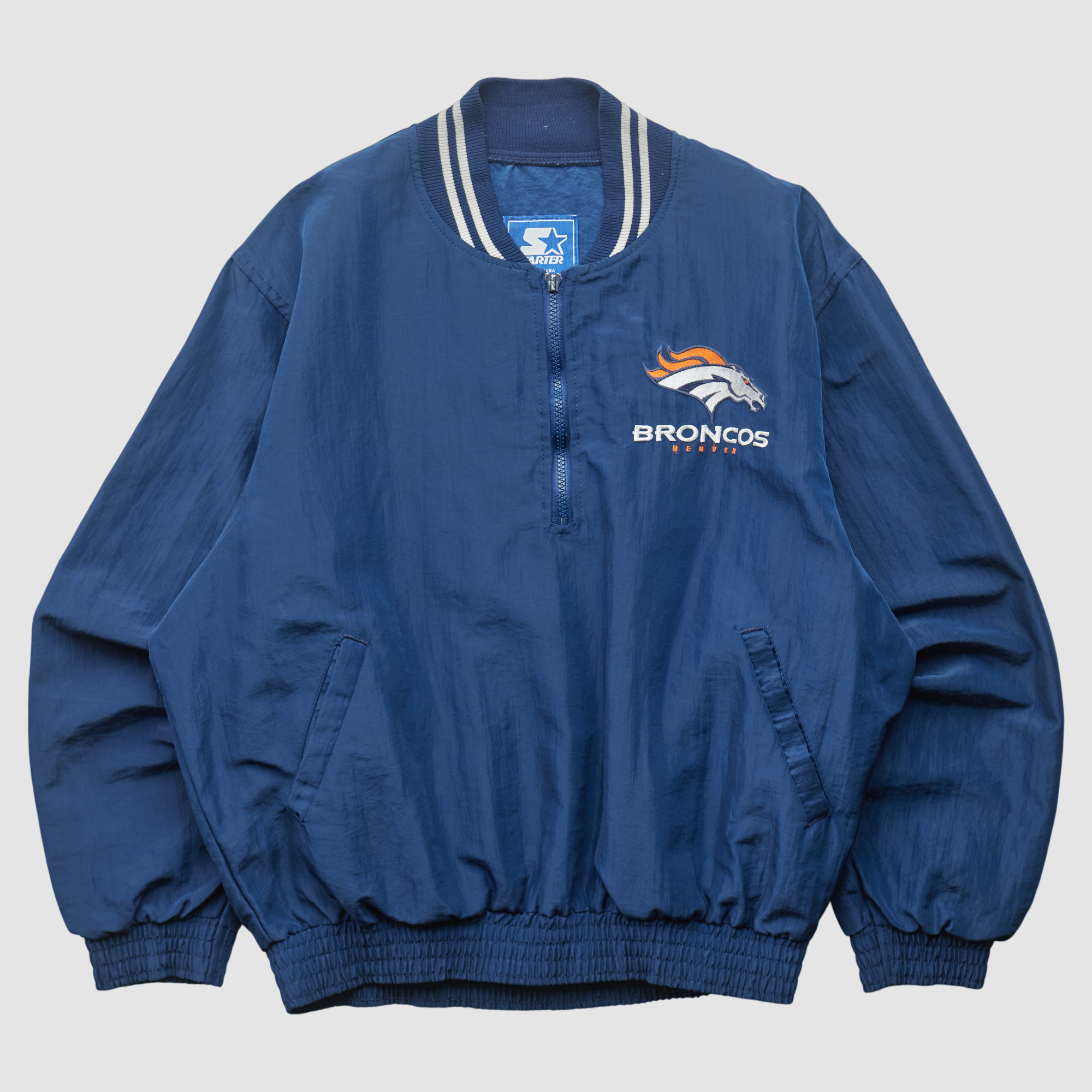 Denver Broncos Starter 90s 1/4 Zip Jacket – Navy – XL by Fanatics Real Vintage