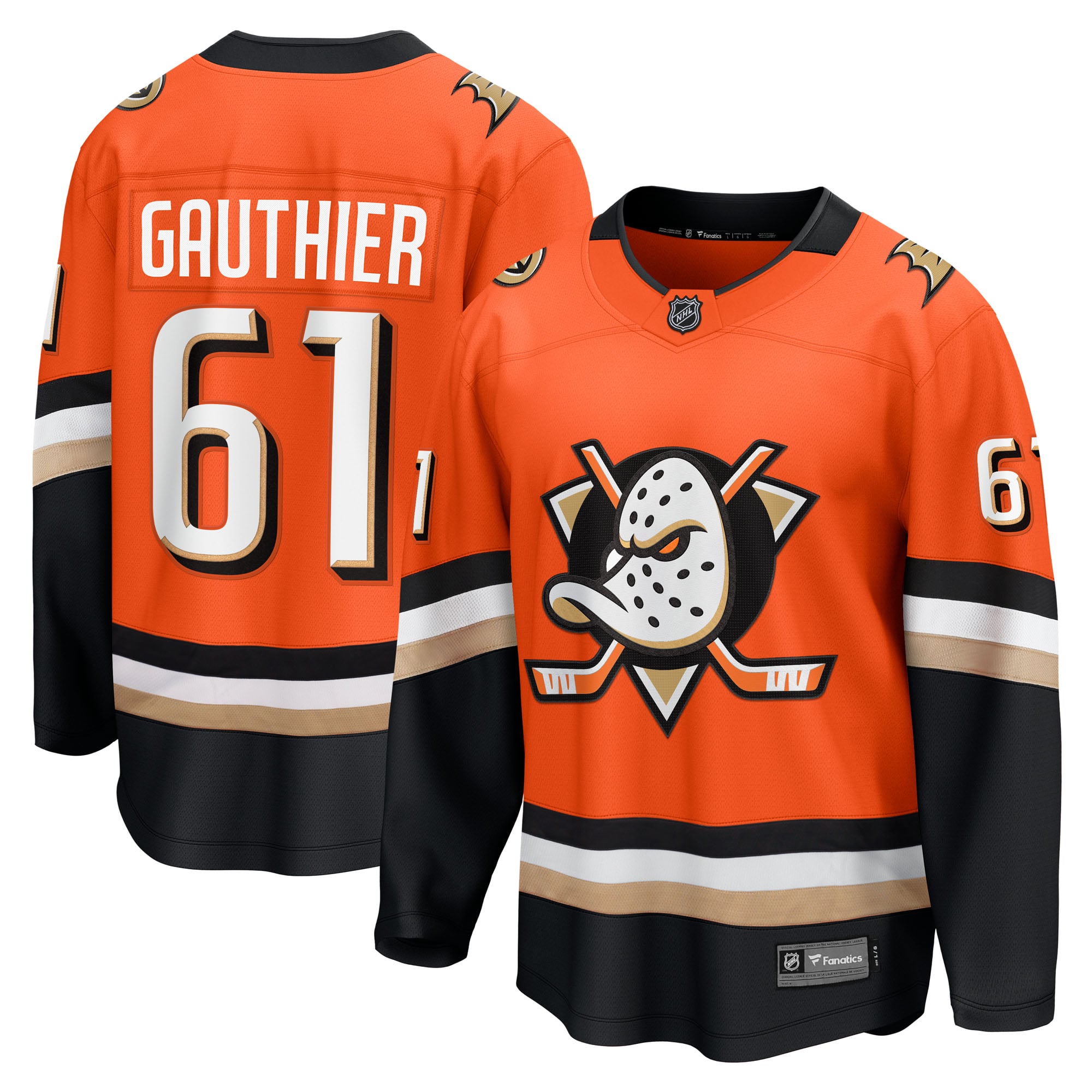 Camiseta Fanatics Breakaway de la 1.ª equipación del Anaheim Ducks - Naranja - Cutter Gauthier - Hombre: retailer-supplied image