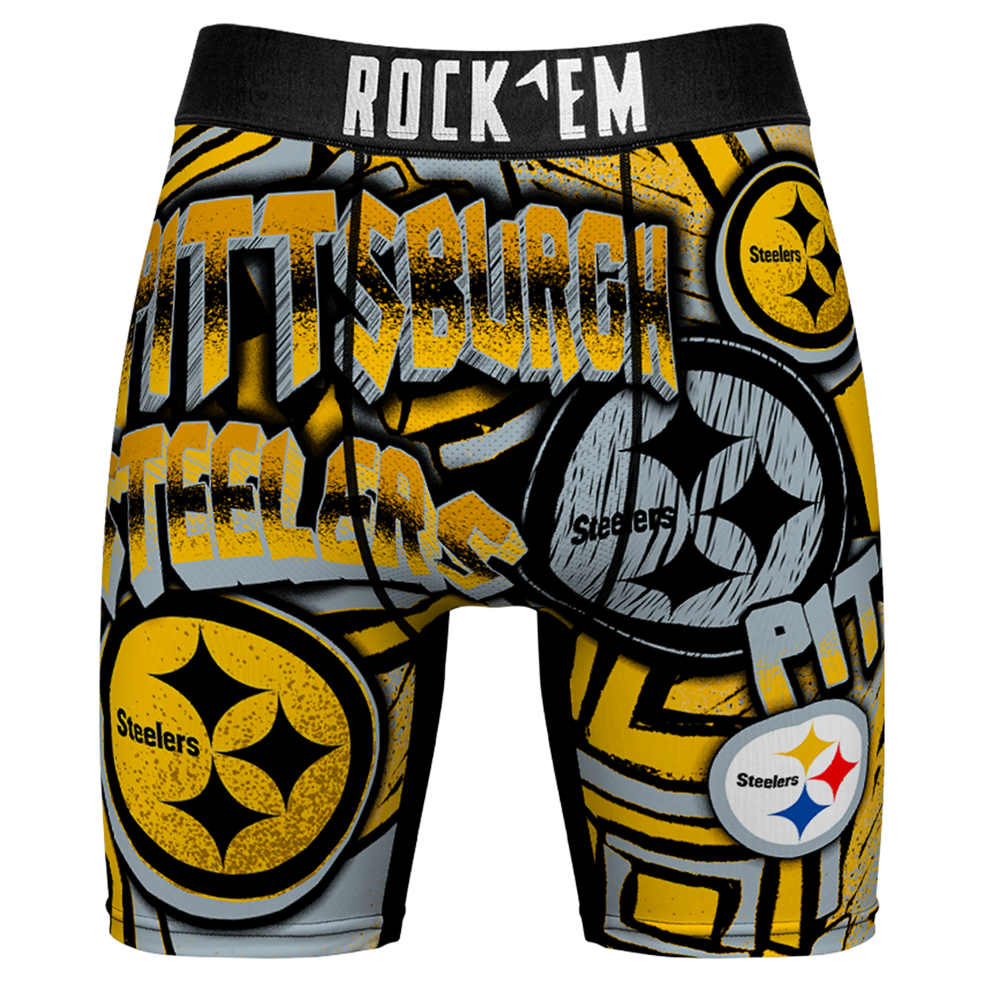 Men's Rock Em Black Pittsburgh Steelers Sketched Out Boxer Briefs