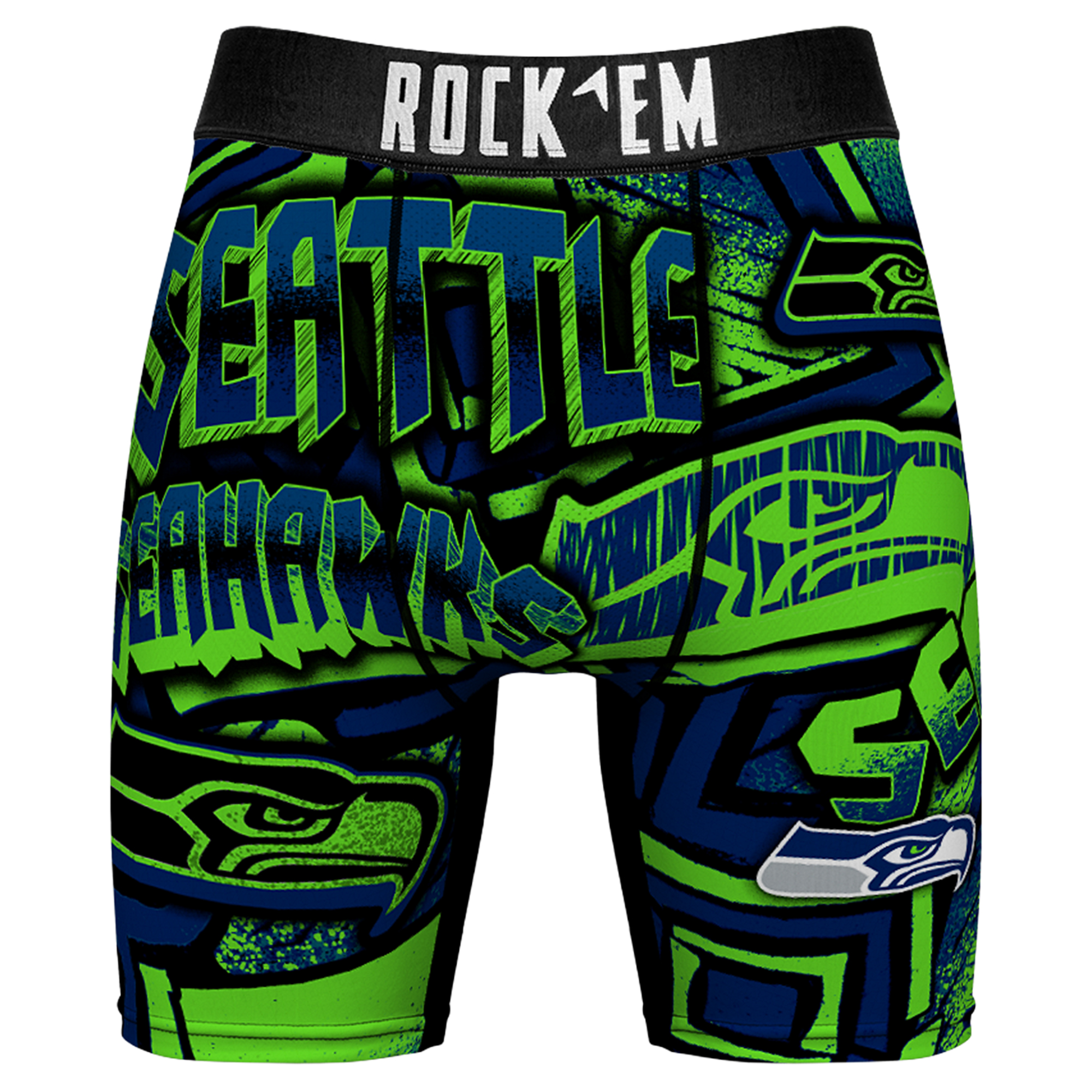 Men's Rock Em College Navy Seattle Seahawks Sketched Out Boxer Briefs