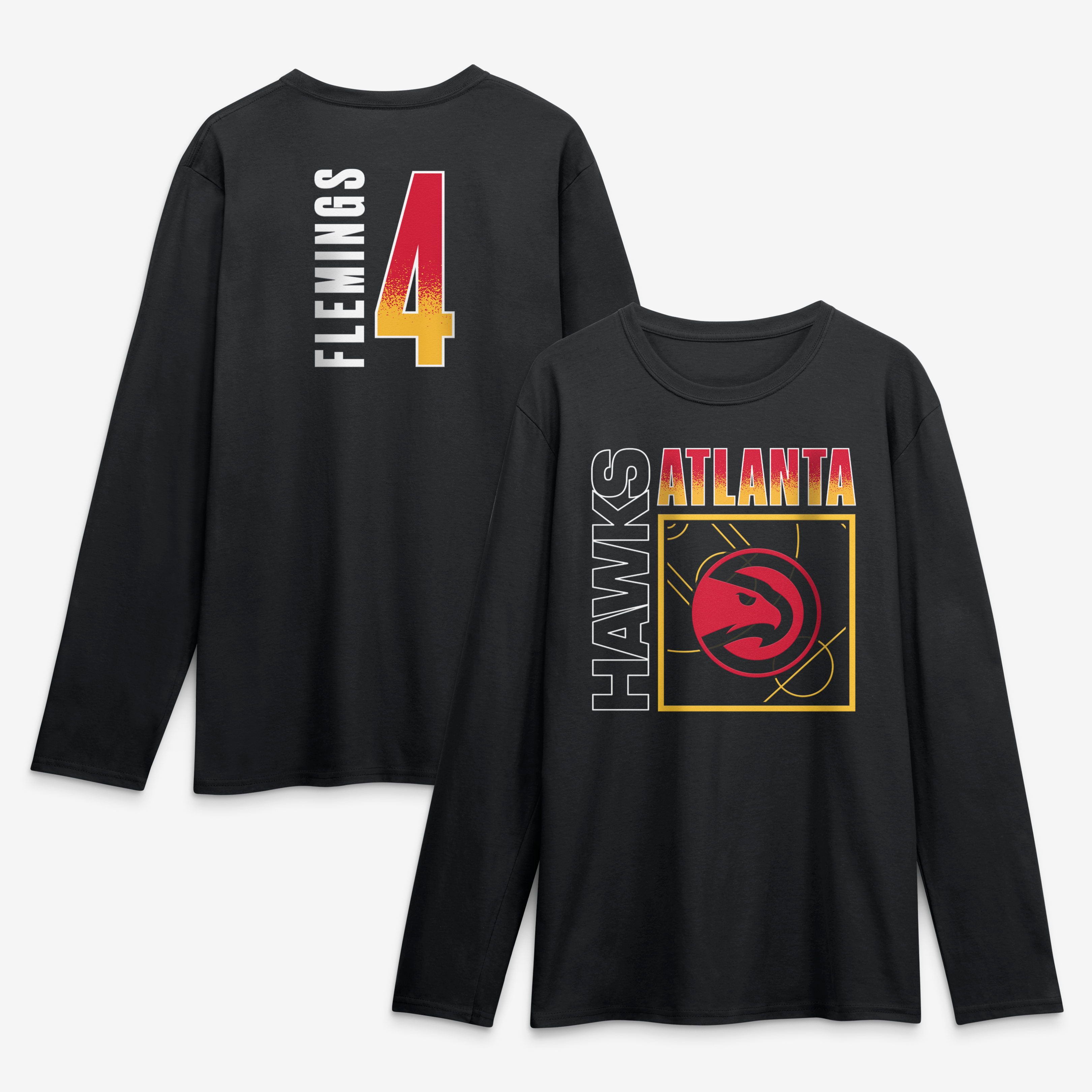 Men's Kingston Flemings Black Atlanta Hawks  Home Court Pop Name & Number Long Sleeve T-Shirt