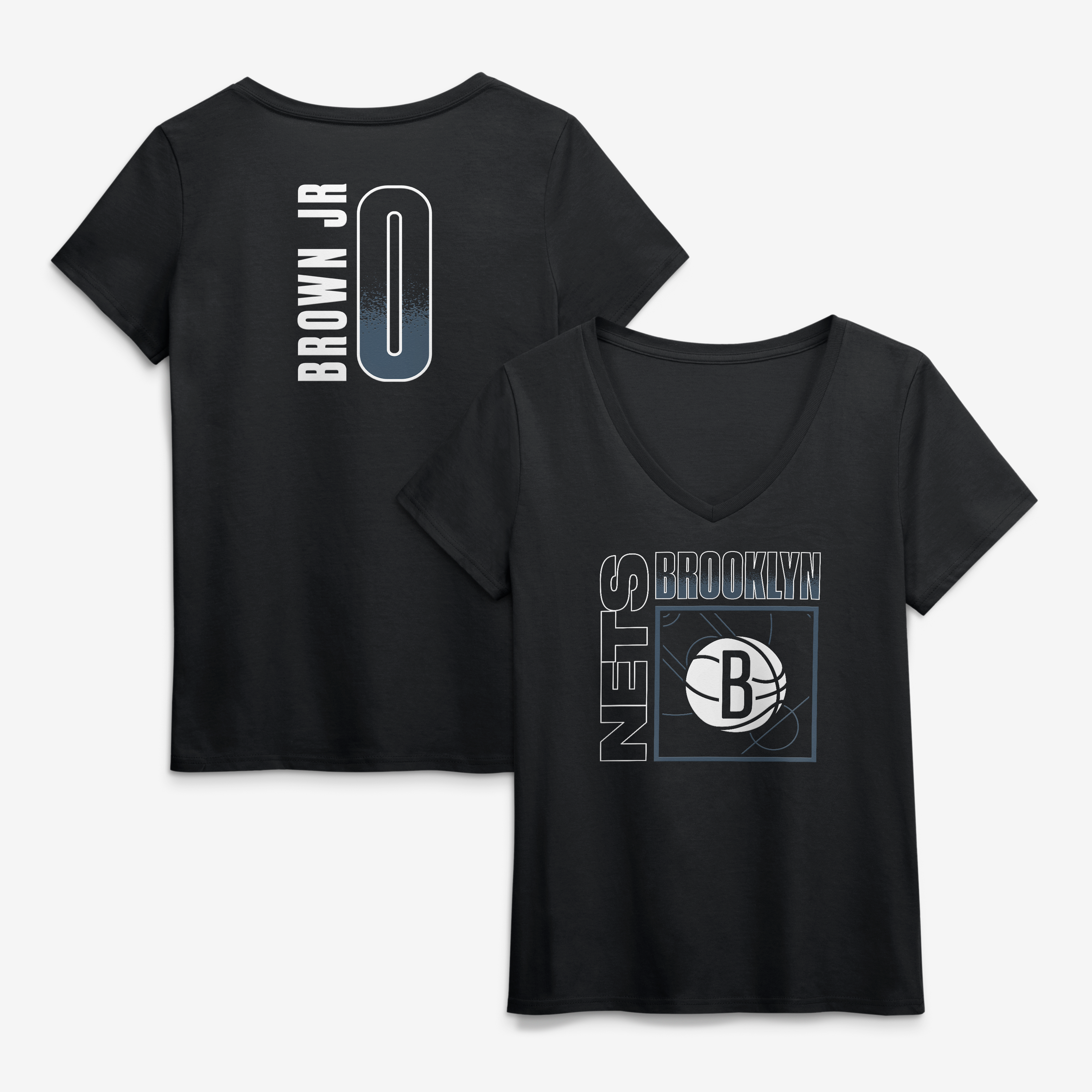 Women's Mikel Brown Jr. Black Brooklyn Nets Home Court Pop Name & Number V-Neck T-Shirt