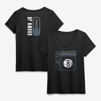 Women's Mikel Brown Jr. Black Brooklyn Nets Home Court Pop Name & Number V-Neck T-Shirt