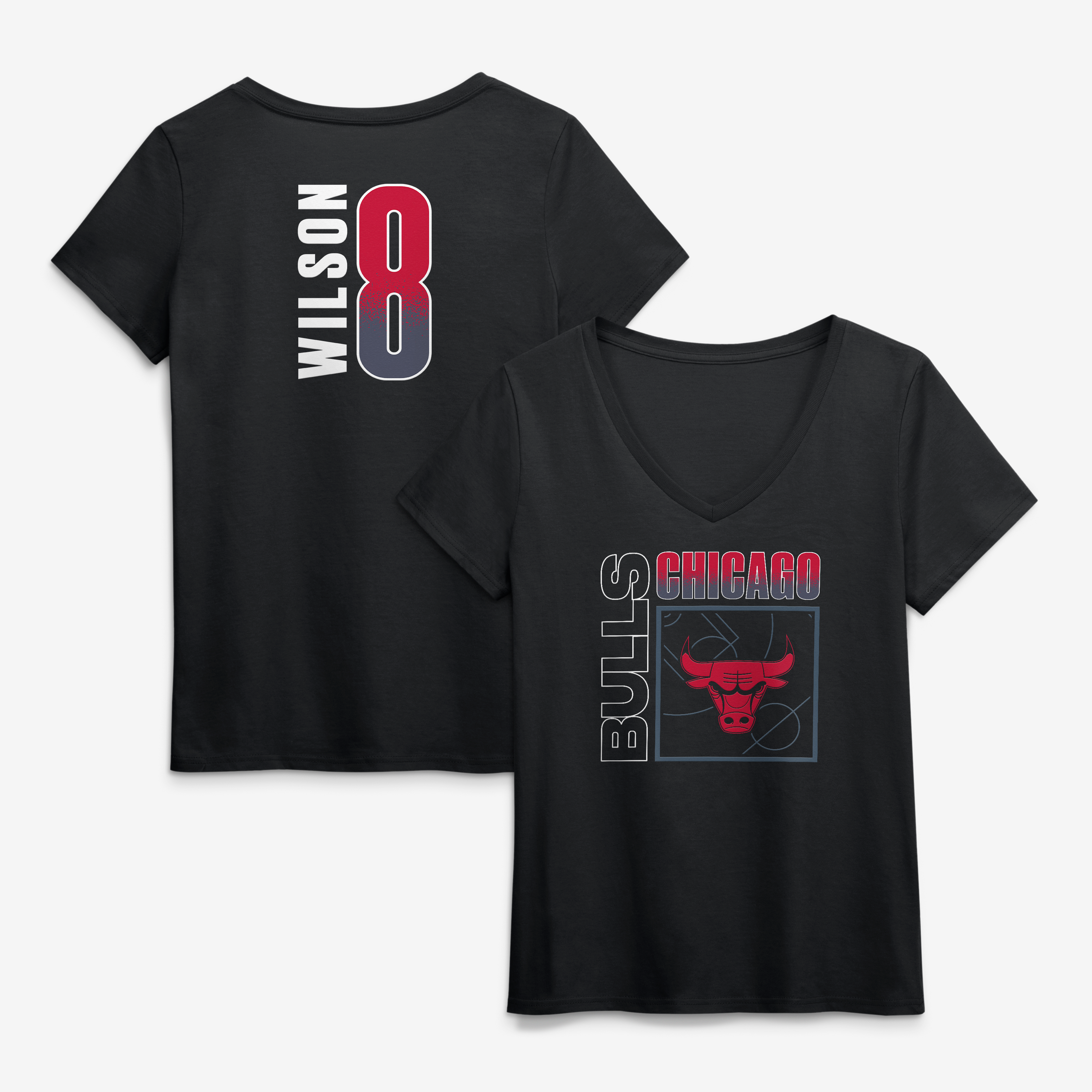 Women's Caleb Wilson Black Chicago Bulls Home Court Pop Name & Number V-Neck T-Shirt