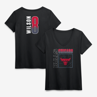 Women's Caleb Wilson Black Chicago Bulls Home Court Pop Name & Number V-Neck T-Shirt
