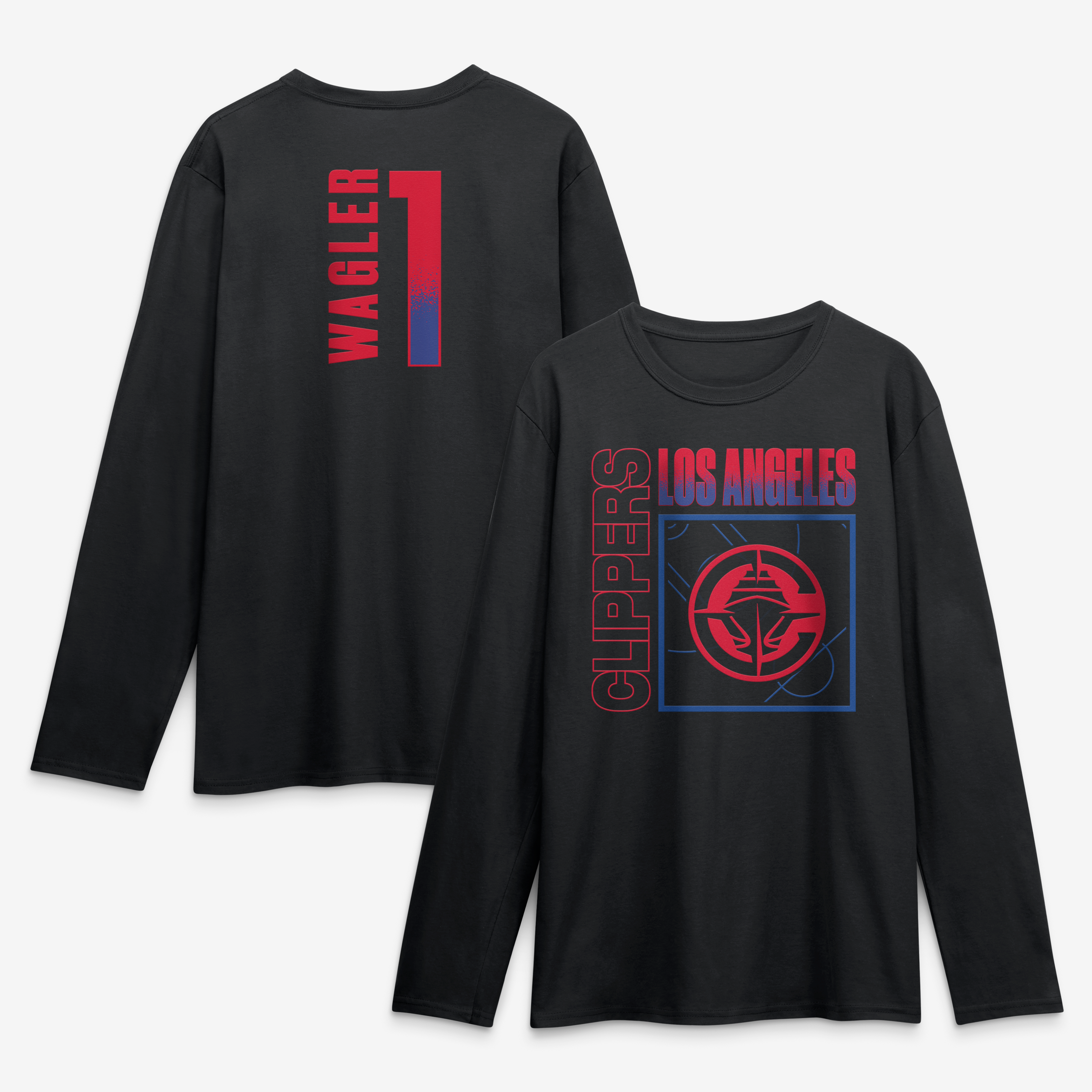 Men's Keaton Wagler Black LA Clippers  Home Court Pop Name & Number Long Sleeve T-Shirt