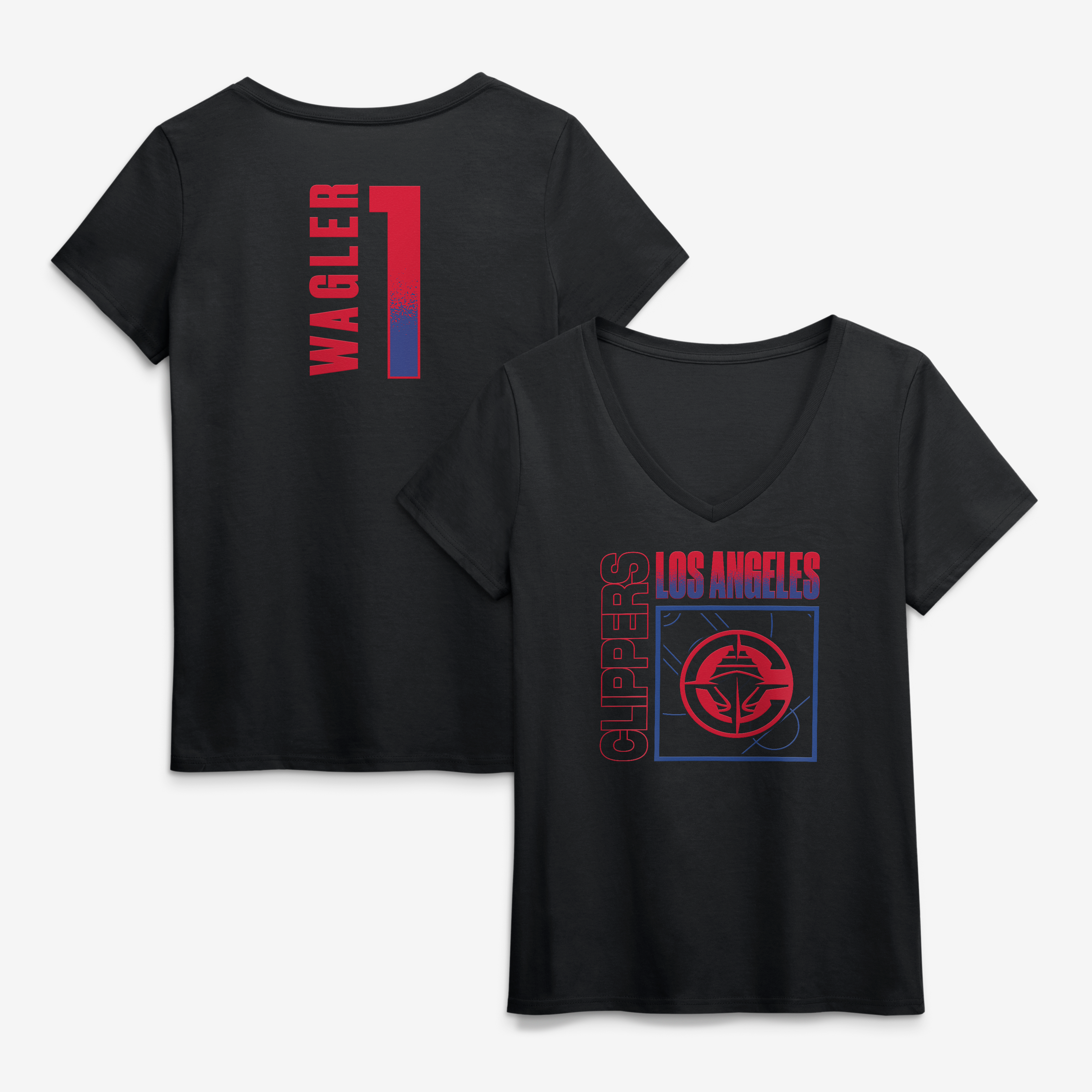 Women's Keaton Wagler Black LA Clippers Home Court Pop Name & Number V-Neck T-Shirt
