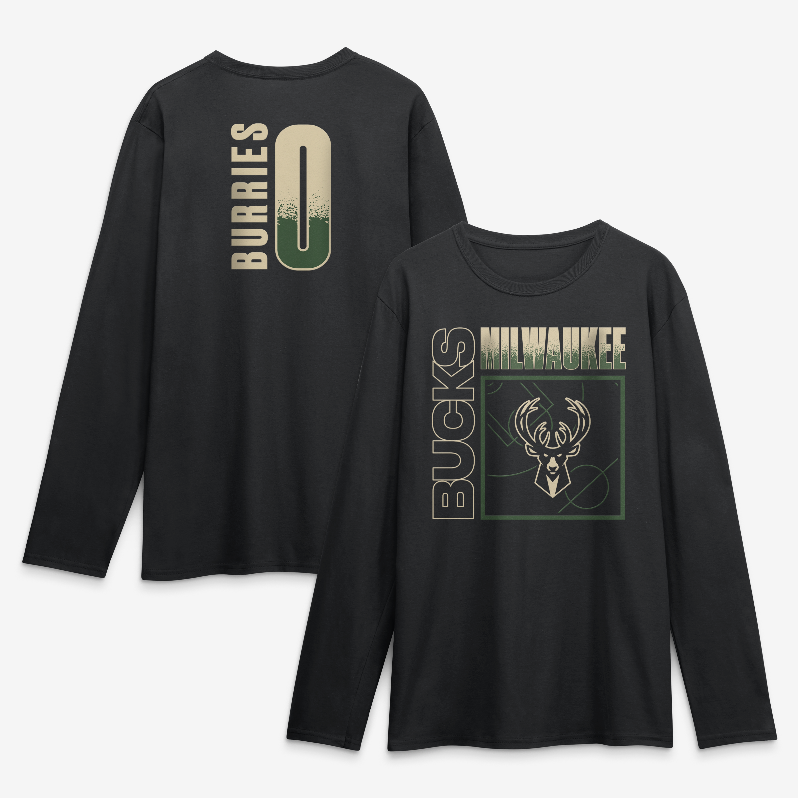 Men's Brayden Burries Black Milwaukee Bucks Home Court Pop Name & Number Long Sleeve T-Shirt