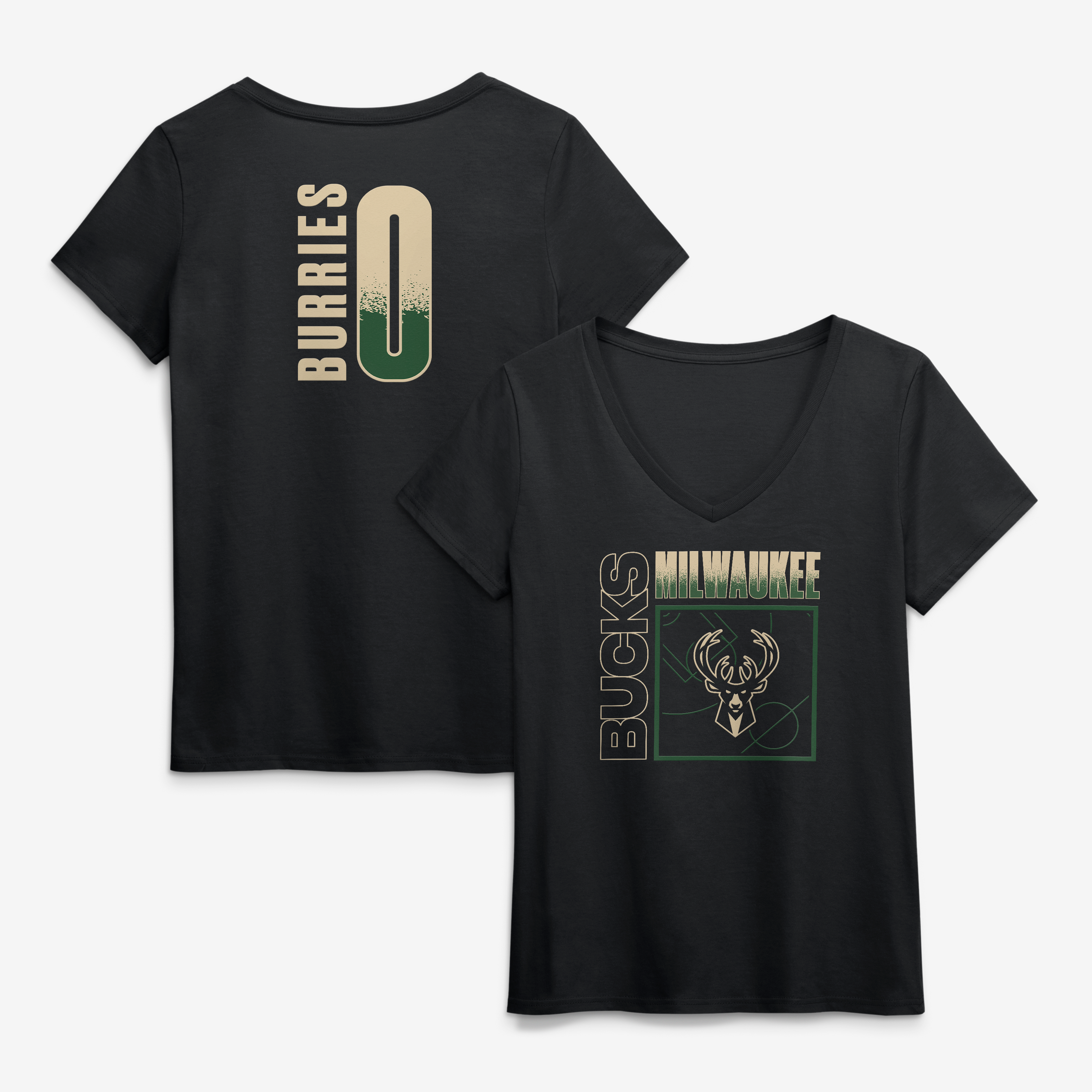 Women's Brayden Burries Black Milwaukee Bucks Home Court Pop Name & Number V-Neck T-Shirt