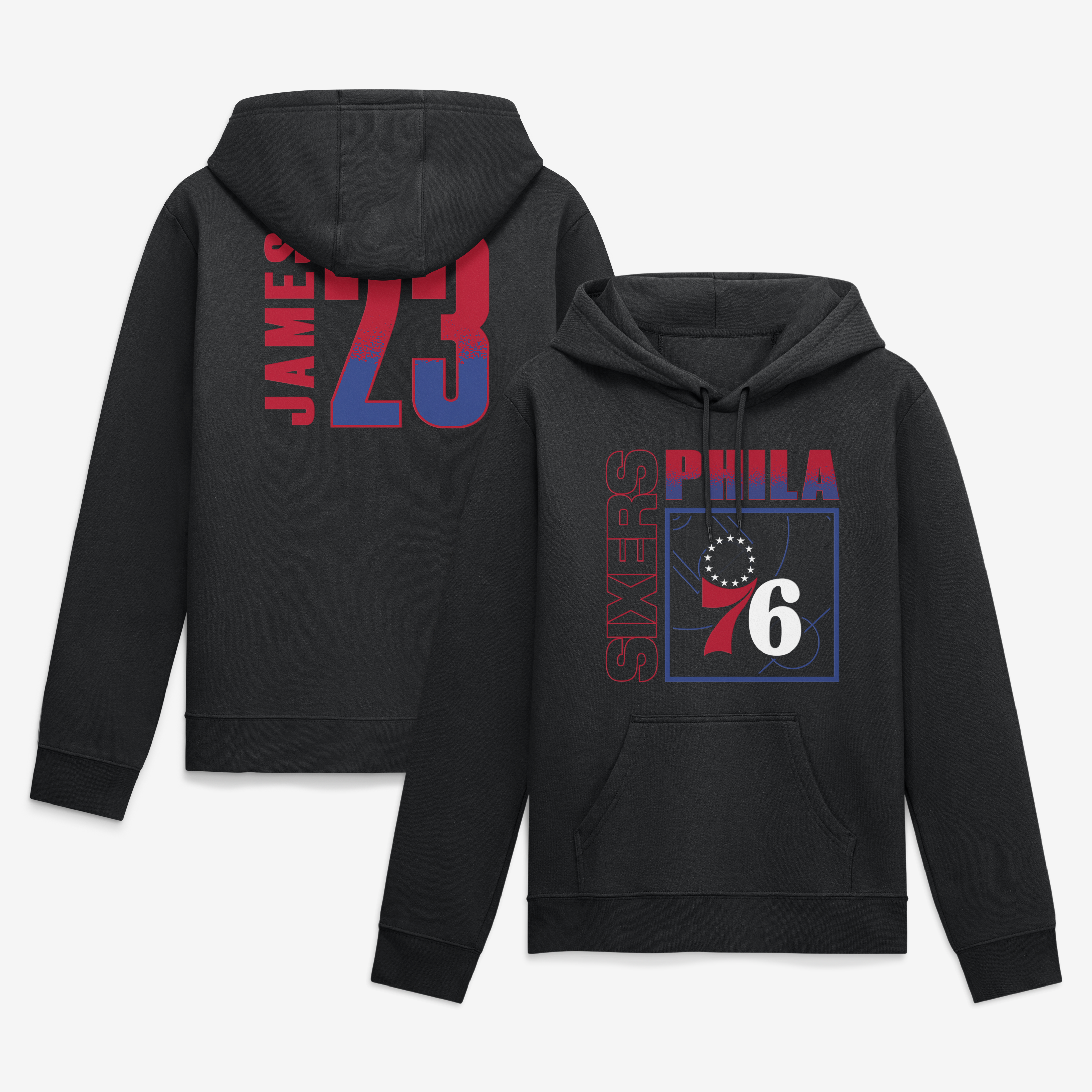 Men's LeBron James Black Philadelphia 76ers Big & Tall Home Court Pop Name & Number Hoodie
