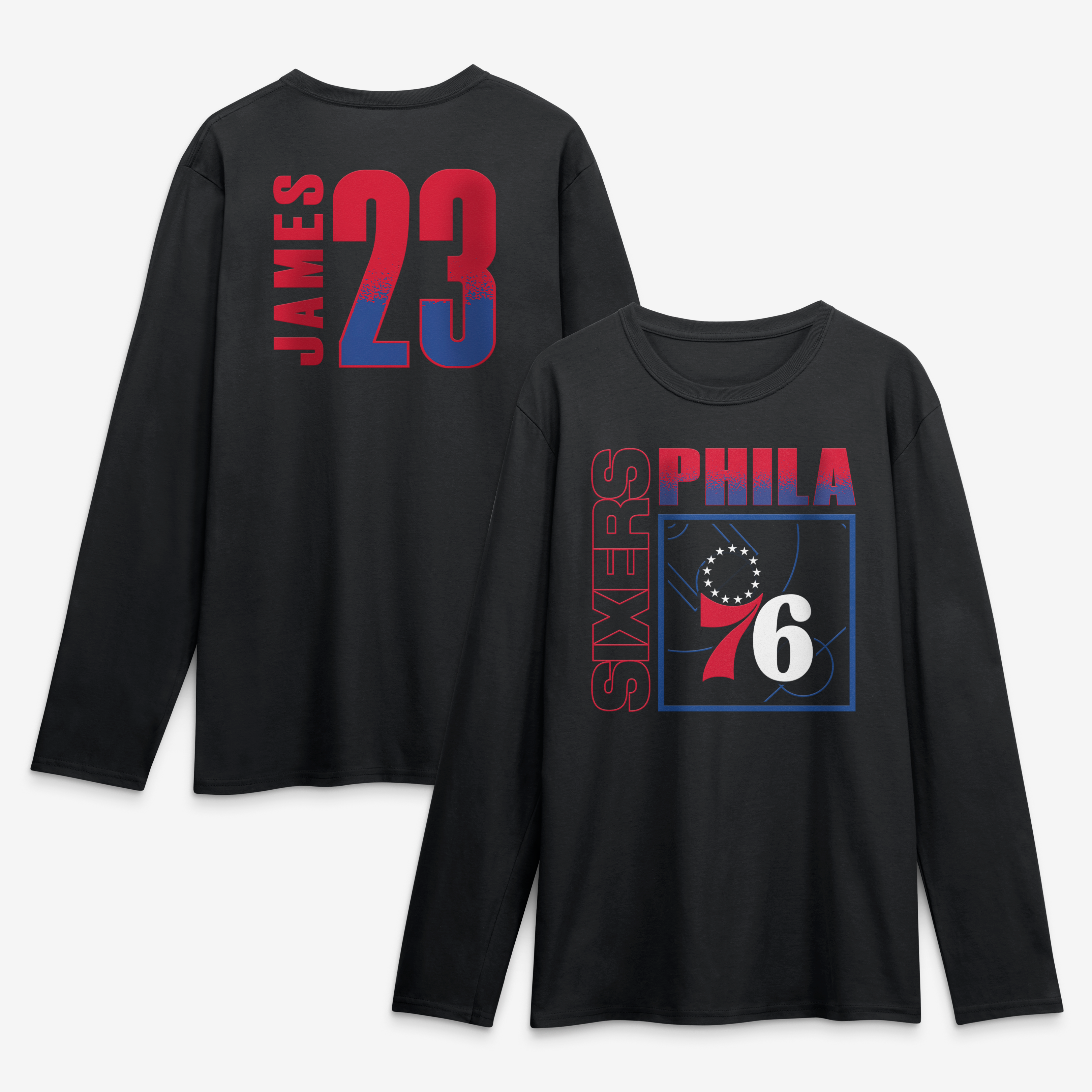 Men's LeBron James Black Philadelphia 76ers  Home Court Pop Name & Number Long Sleeve T-Shirt