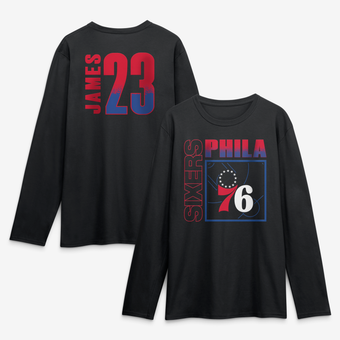 Men's LeBron James Black Philadelphia 76ers  Home Court Pop Name & Number Long Sleeve T-Shirt