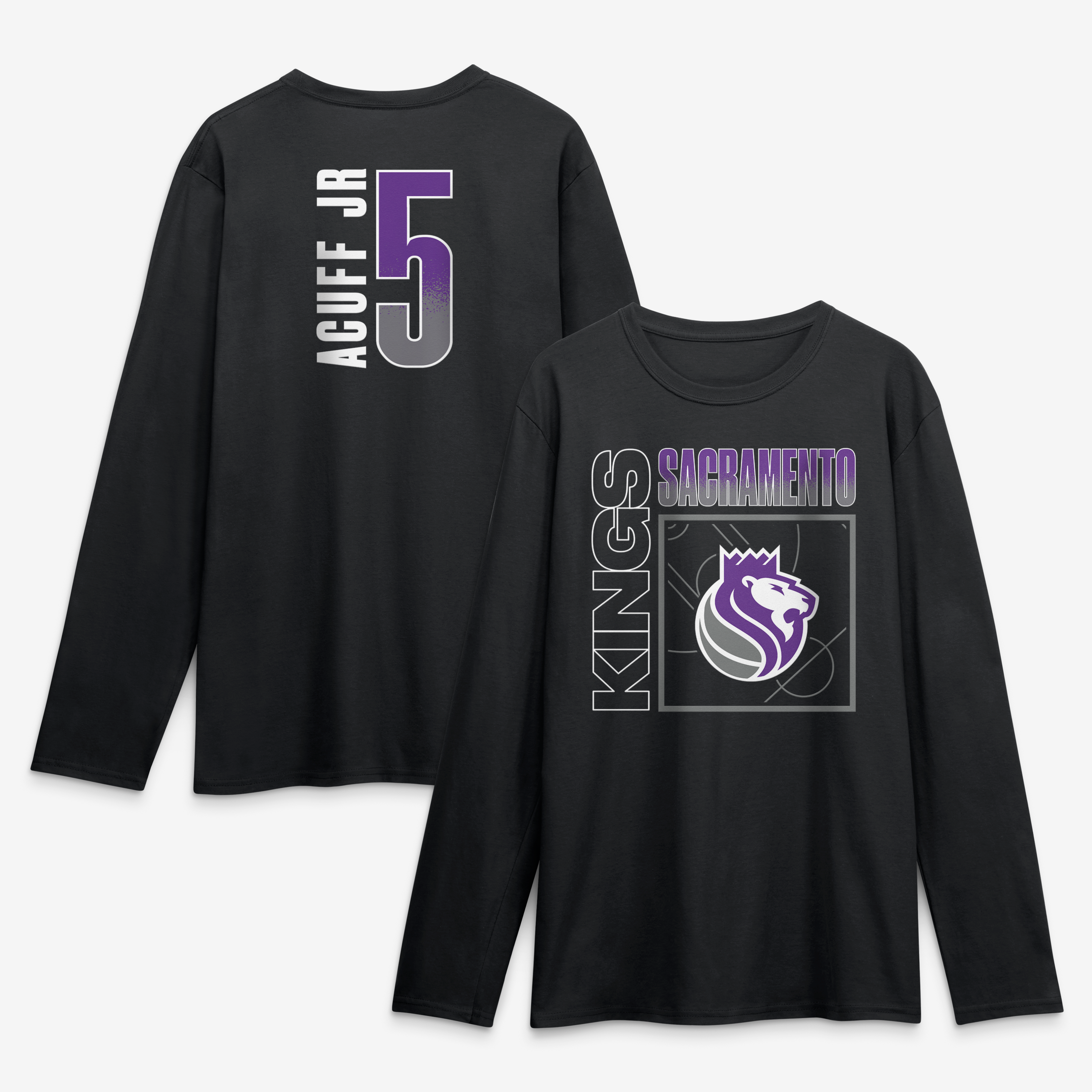 Men's Darius Acuff Jr. Black Sacramento Kings  Home Court Pop Name & Number Long Sleeve T-Shirt
