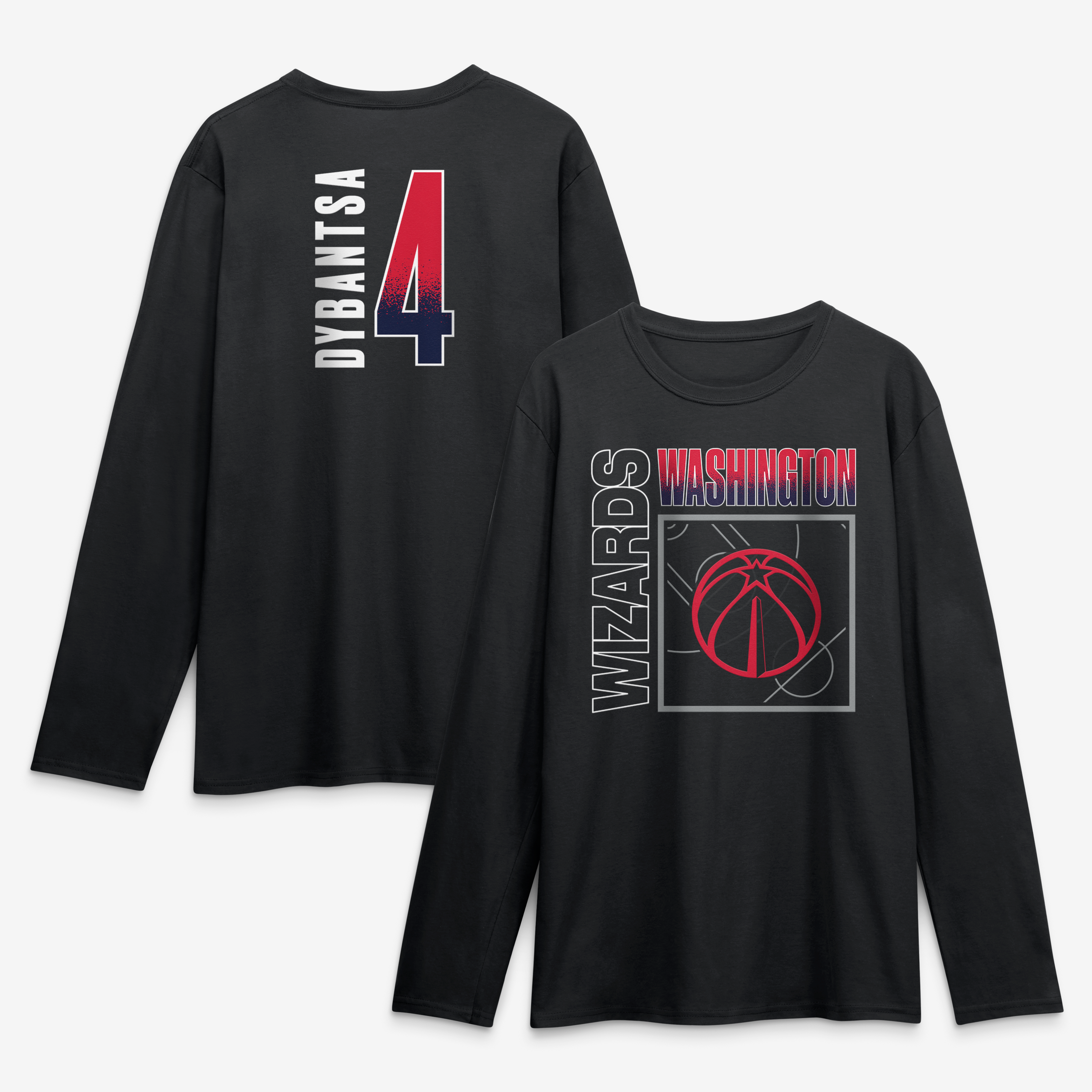 Men's AJ Dybantsa Black Washington Wizards  Home Court Pop Name & Number Long Sleeve T-Shirt