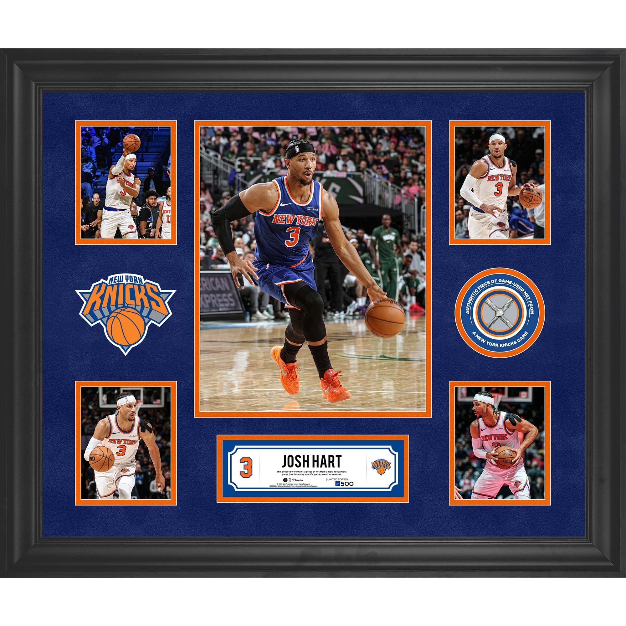Josh Hart New York Knicks Framed 5-Photo Collage with a Piece of Game-Used Net - Limited Edition of 500