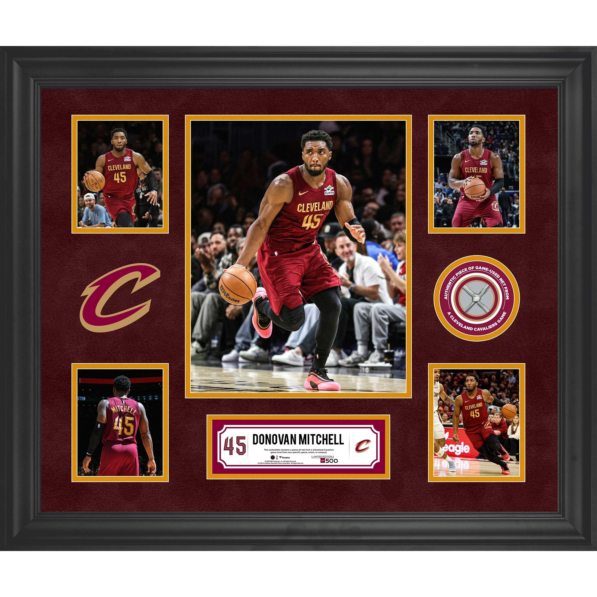 Donovan Mitchell Cleveland Cavaliers Framed 5-Photo Collage with a Piece of Game-Used Net - Limited Edition of 500