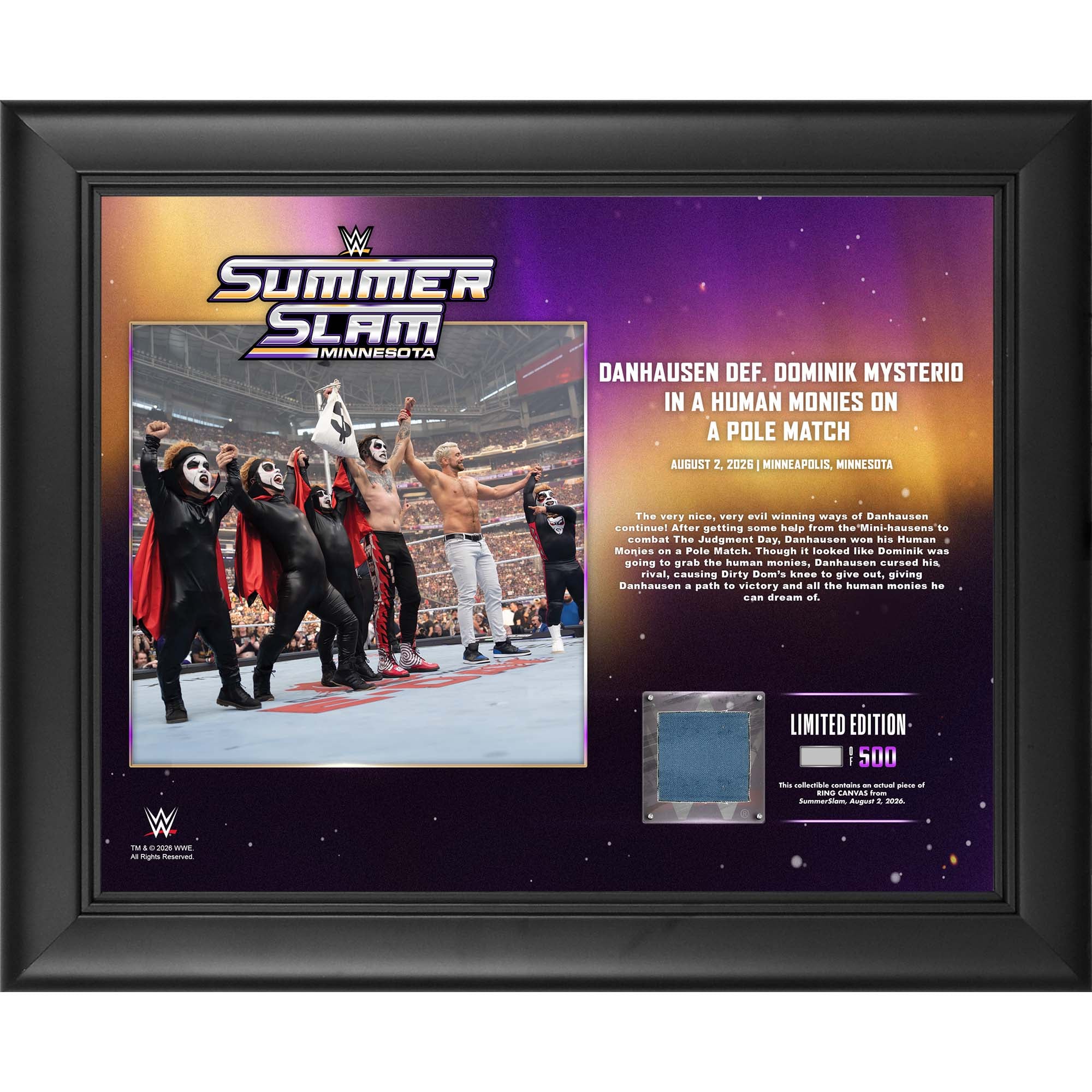 Danhausen WWE Framed 13" x 16" SummerSlam 2026 Night 2 Collage with a Piece of Match-Used Canvas - Limited Edition of 500