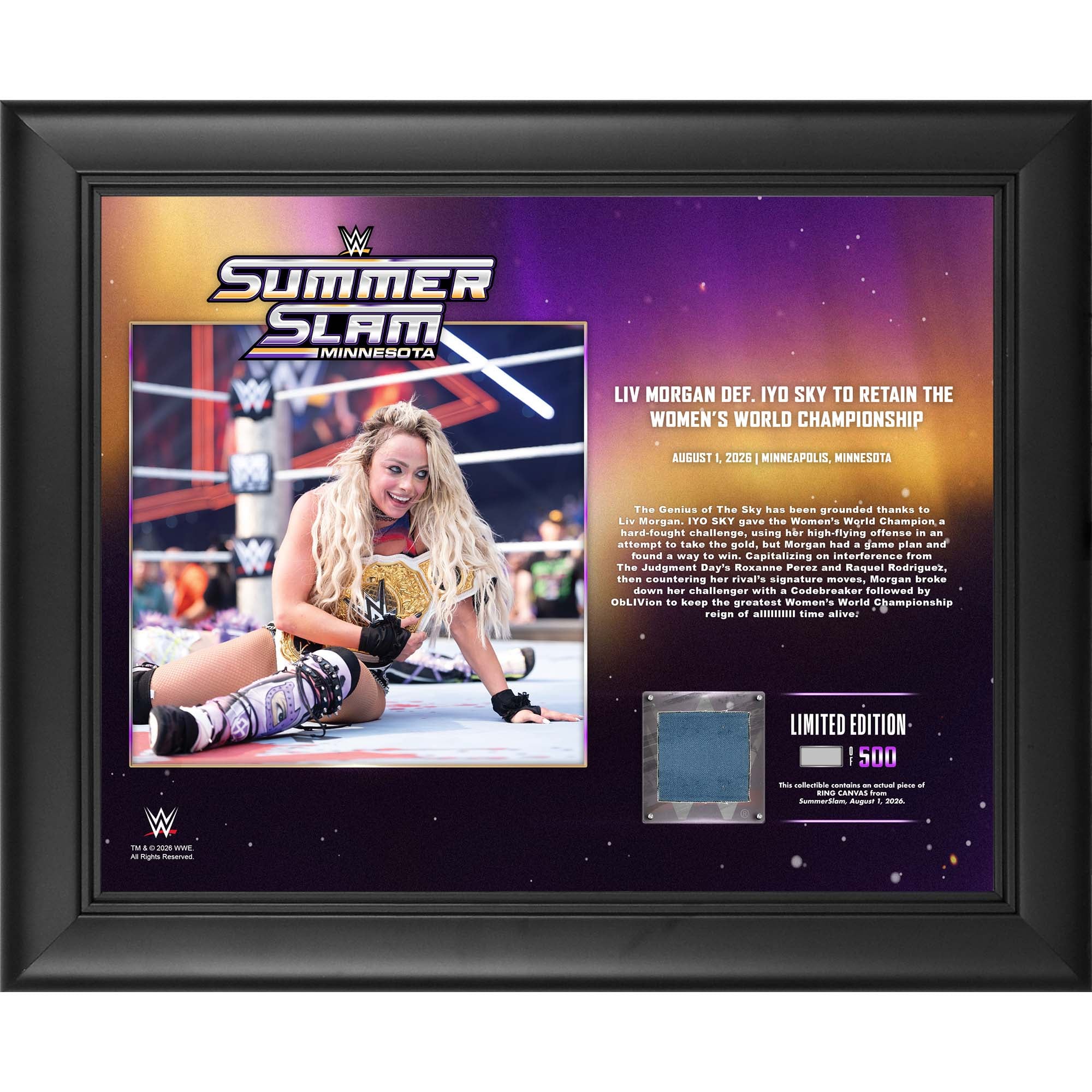 Liv Morgan WWE Framed 13" x 16" SummerSlam 2026 Night 1 Collage with a Piece of Match-Used Canvas - Limited Edition of 500
