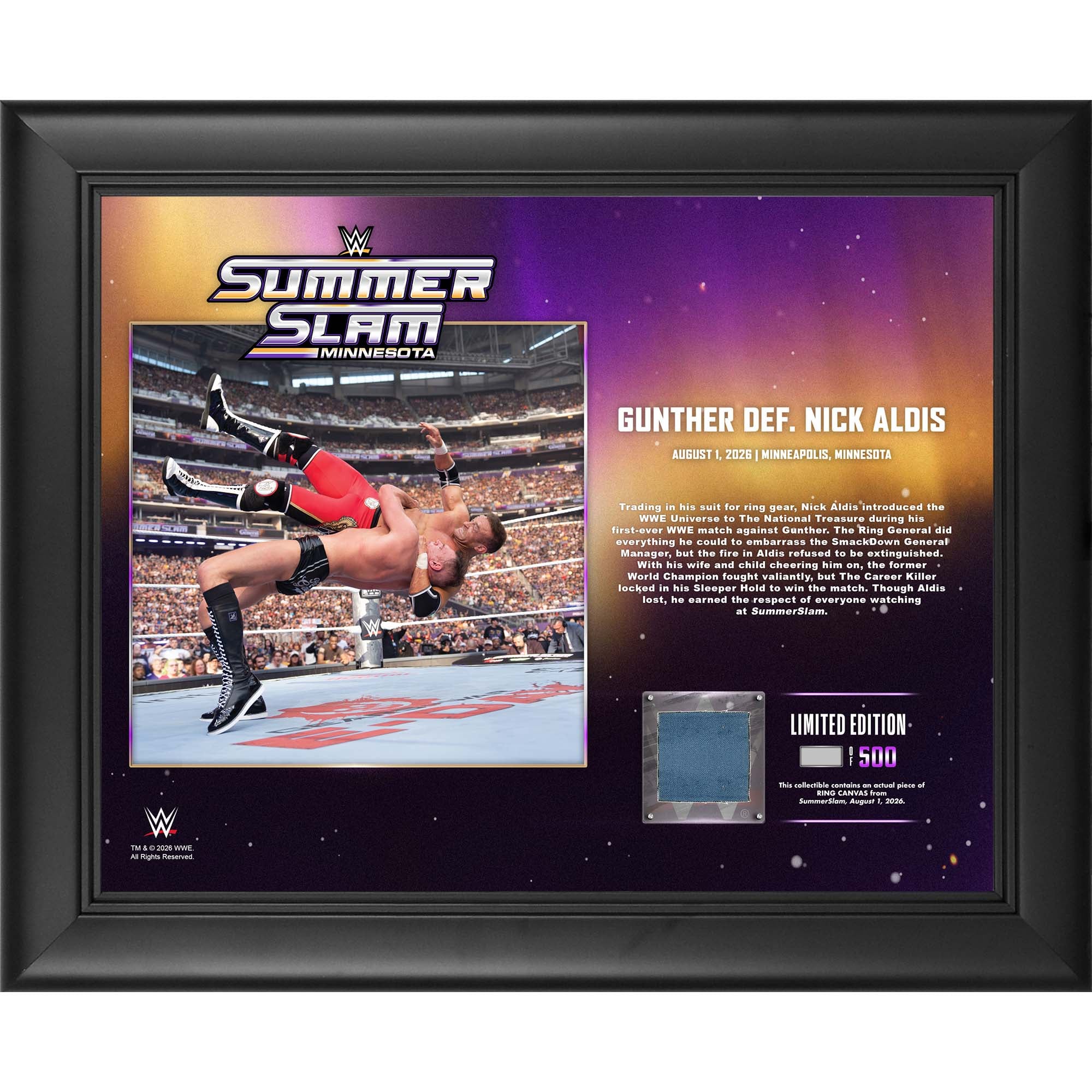 Gunther WWE Framed 13" x 16" SummerSlam 2026 Night 1 Collage with a Piece of Match-Used Canvas - Limited Edition of 500