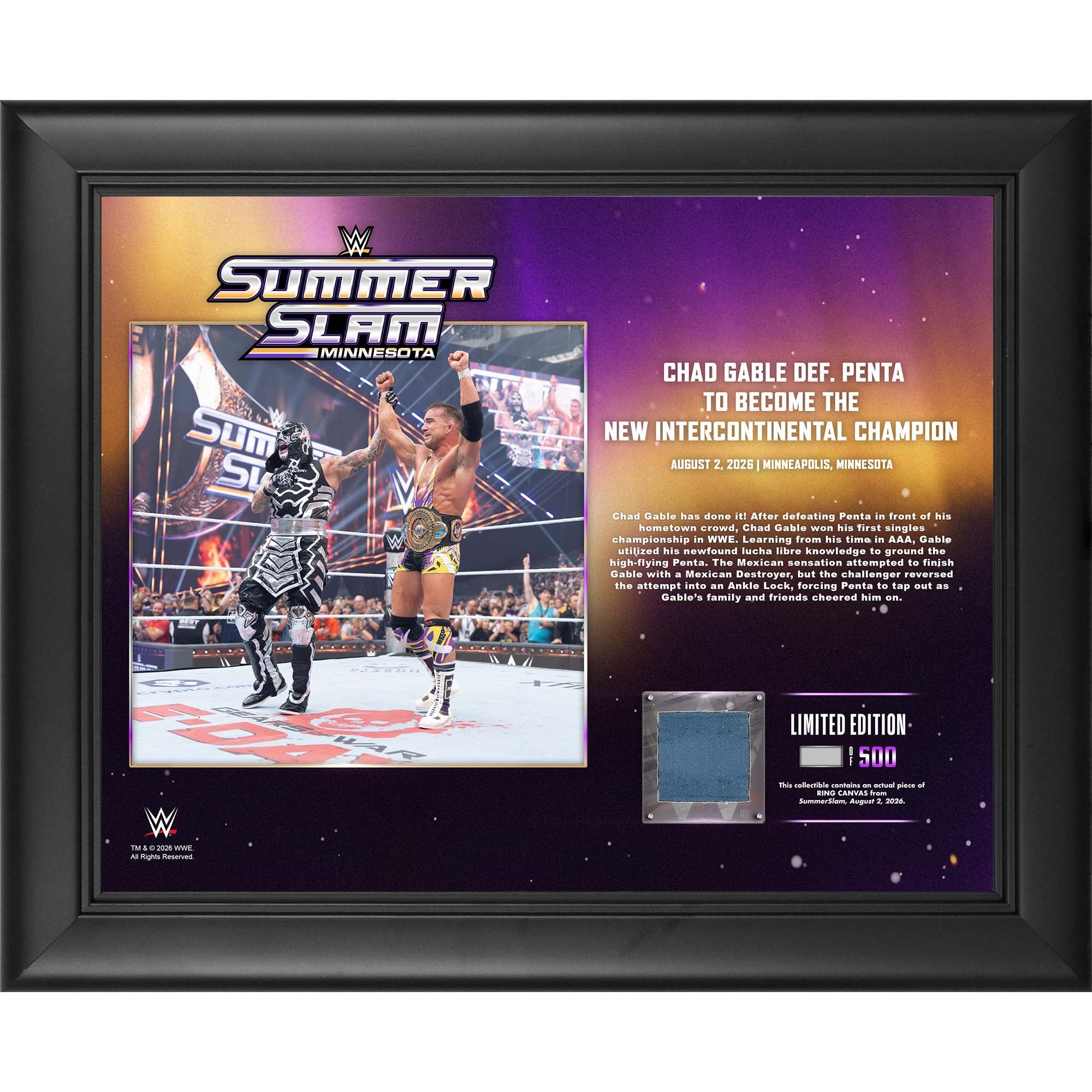 Chad Gable WWE Framed 13" x 16" SummerSlam 2026 Night 2 Collage with a Piece of Match-Used Canvas - Limited Edition of 500