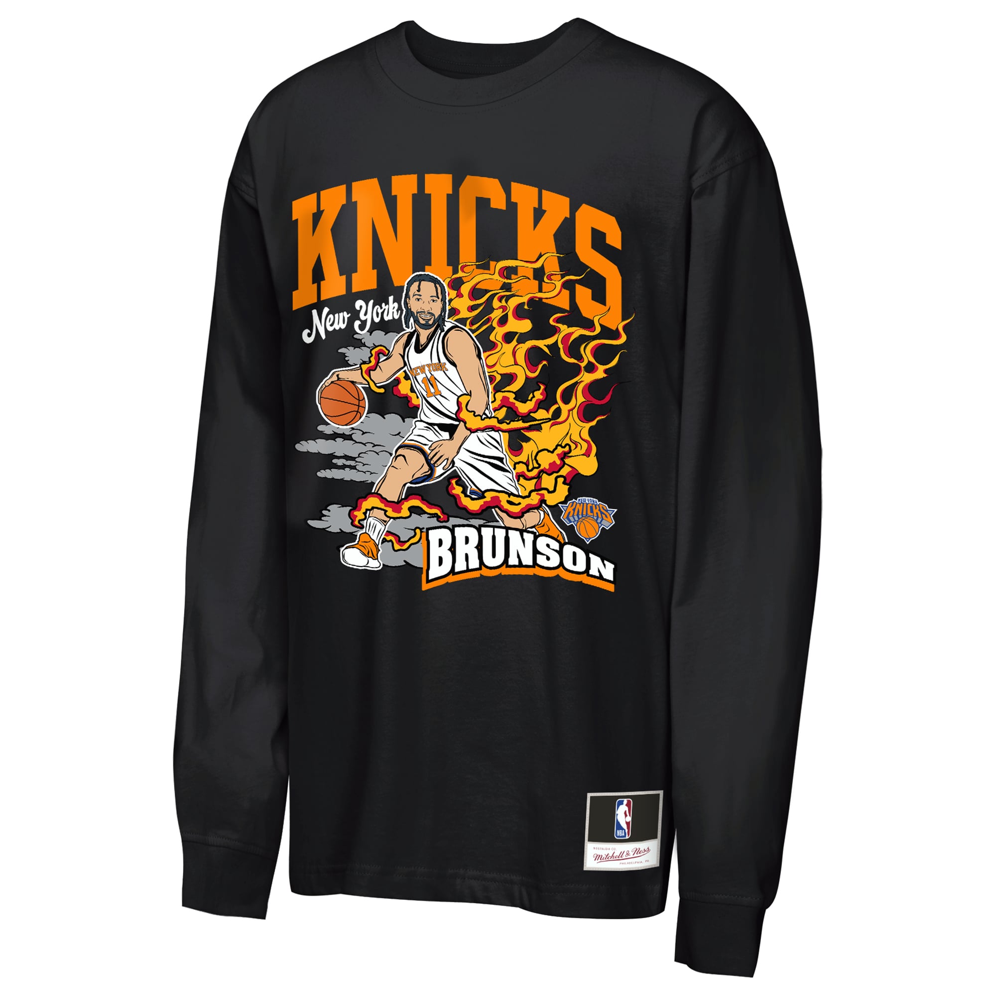 Youth Mitchell & Ness Jalen Brunson Black New York Knicks Fired Up Long Sleeve T-Shirt