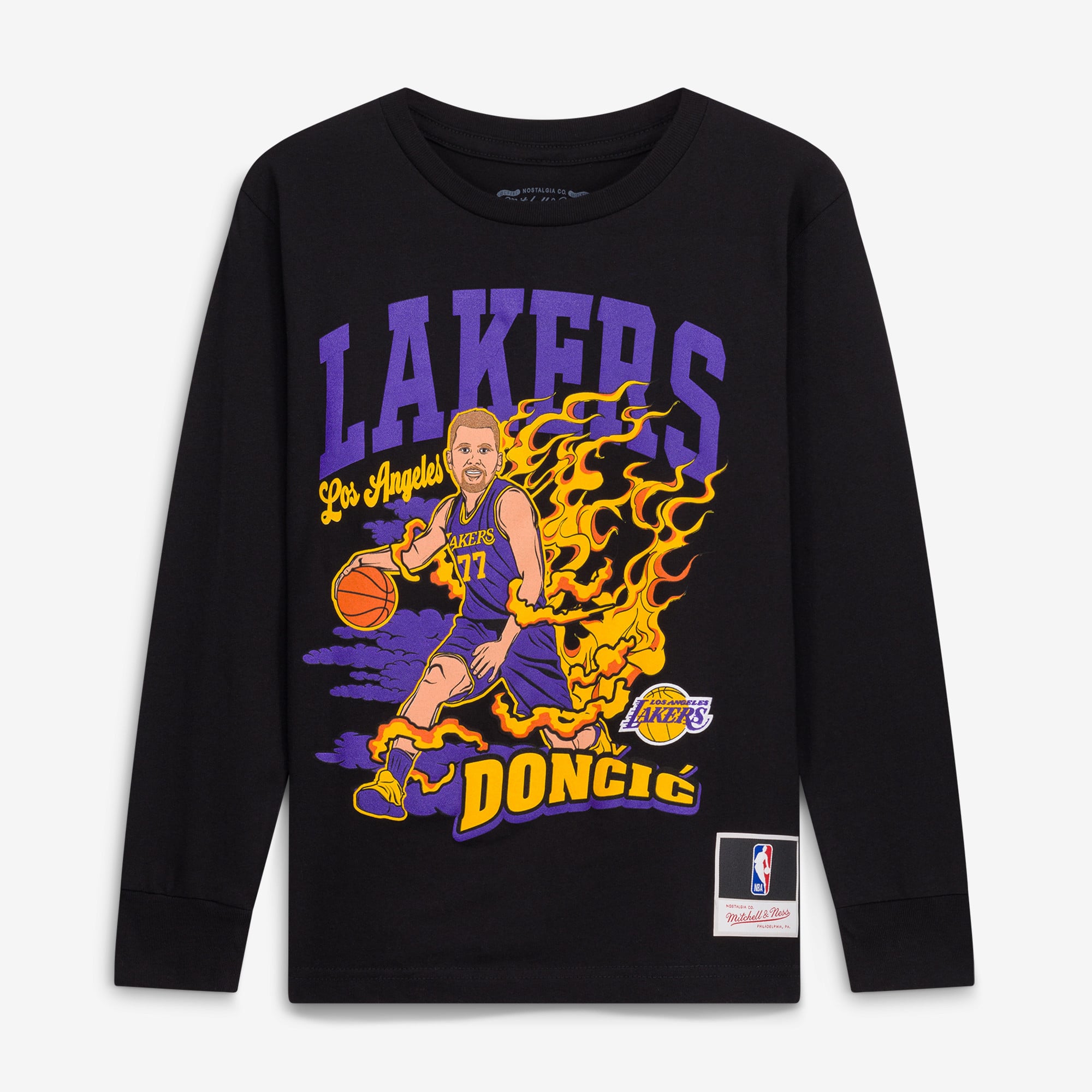 Youth Mitchell & Ness Luka Dončić Black Los Angeles Lakers Fired Up Long Sleeve T-Shirt
