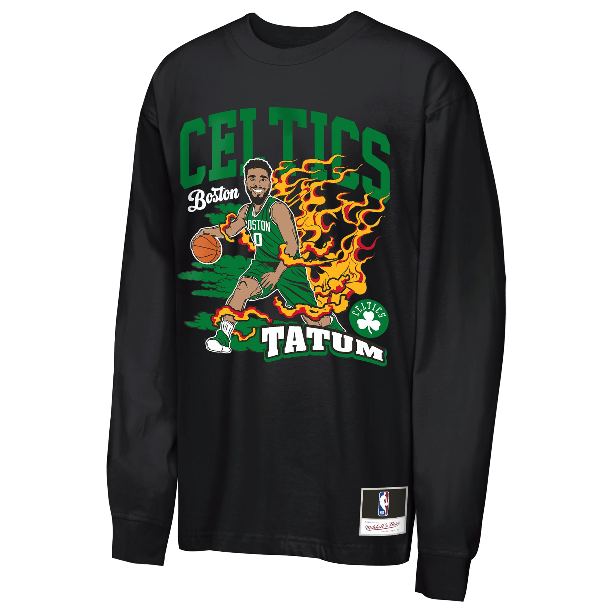 Youth Mitchell & Ness Jayson Tatum Black Boston Celtics Fired Up Long Sleeve T-Shirt