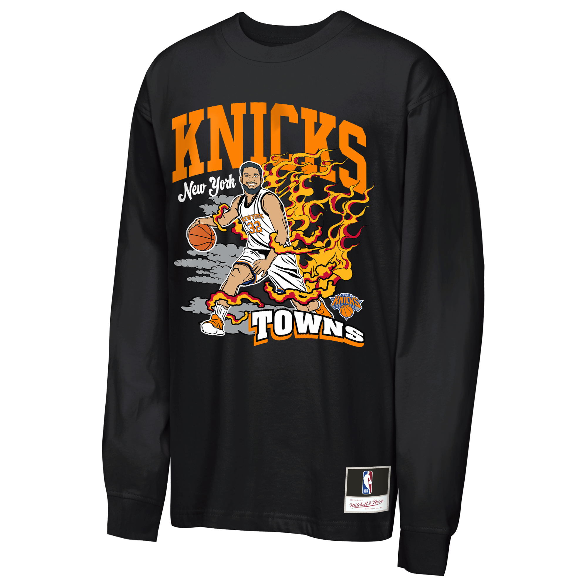 Youth Mitchell & Ness Karl-Anthony Towns Black New York Knicks Fired Up Long Sleeve T-Shirt