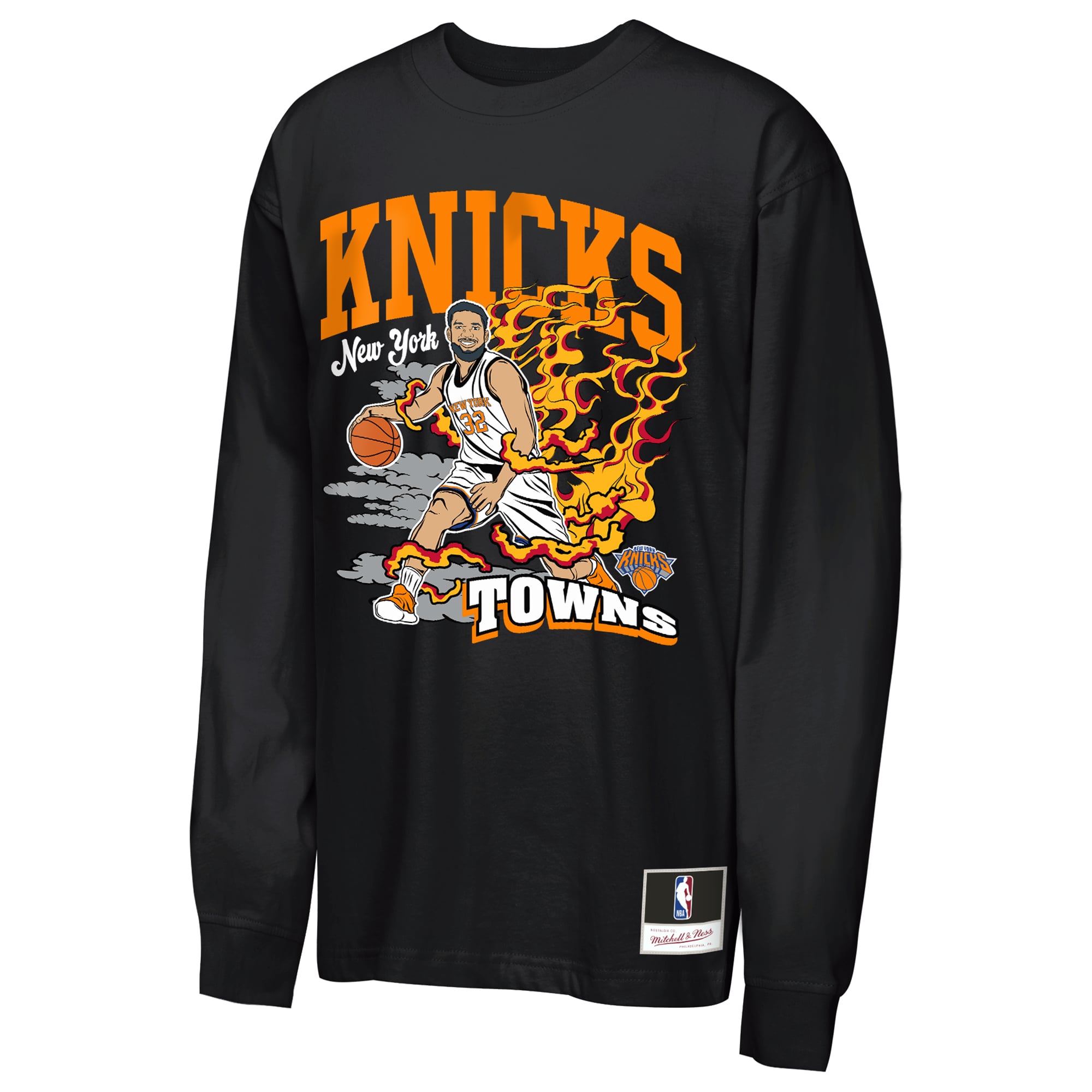 Youth Mitchell & Ness Karl-Anthony Towns Black New York Knicks Fired Up Long Sleeve T-Shirt